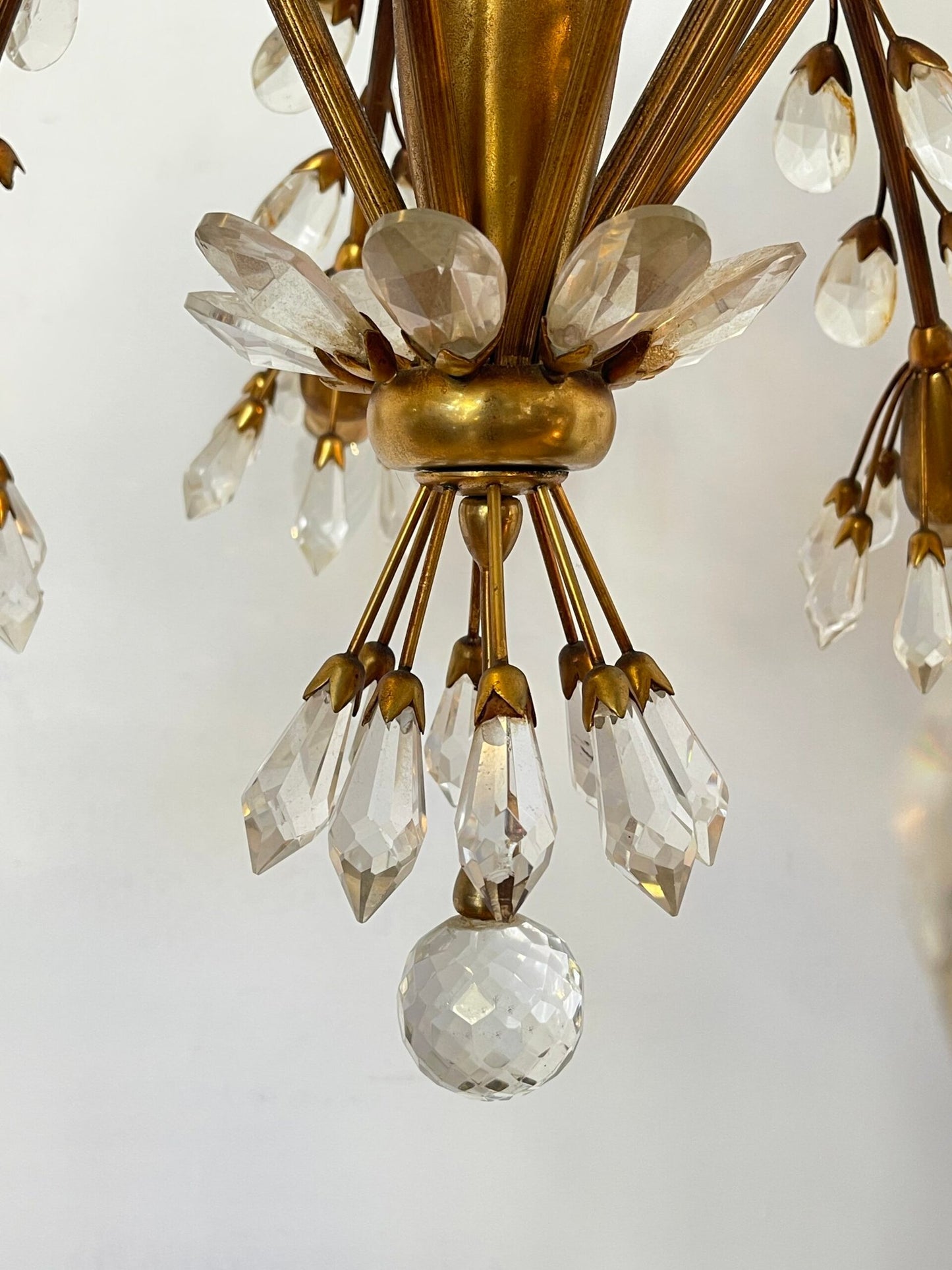 Lampario vintage in Ottone con Pendenti in Crystal «Fontana» Anni '60/'70