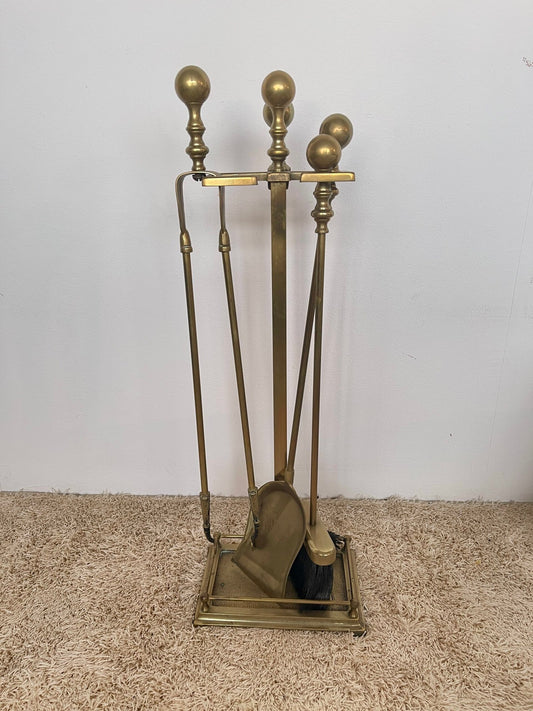 Set da camino in ottone con supporto
