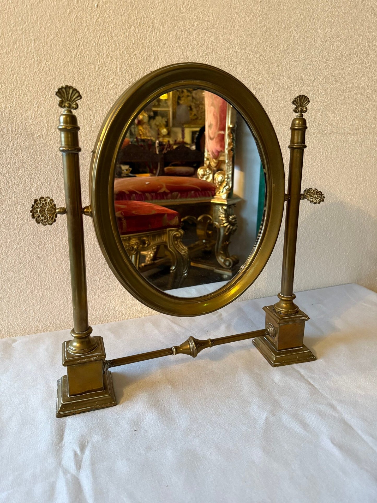 Specchio da Tavolo Orientabile Vintage in Ottone Massiccio