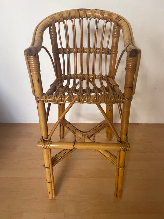 Sedia/Sgabello Alto da Bar in Bambù e Rattan, Stile Esotico/Tropicale