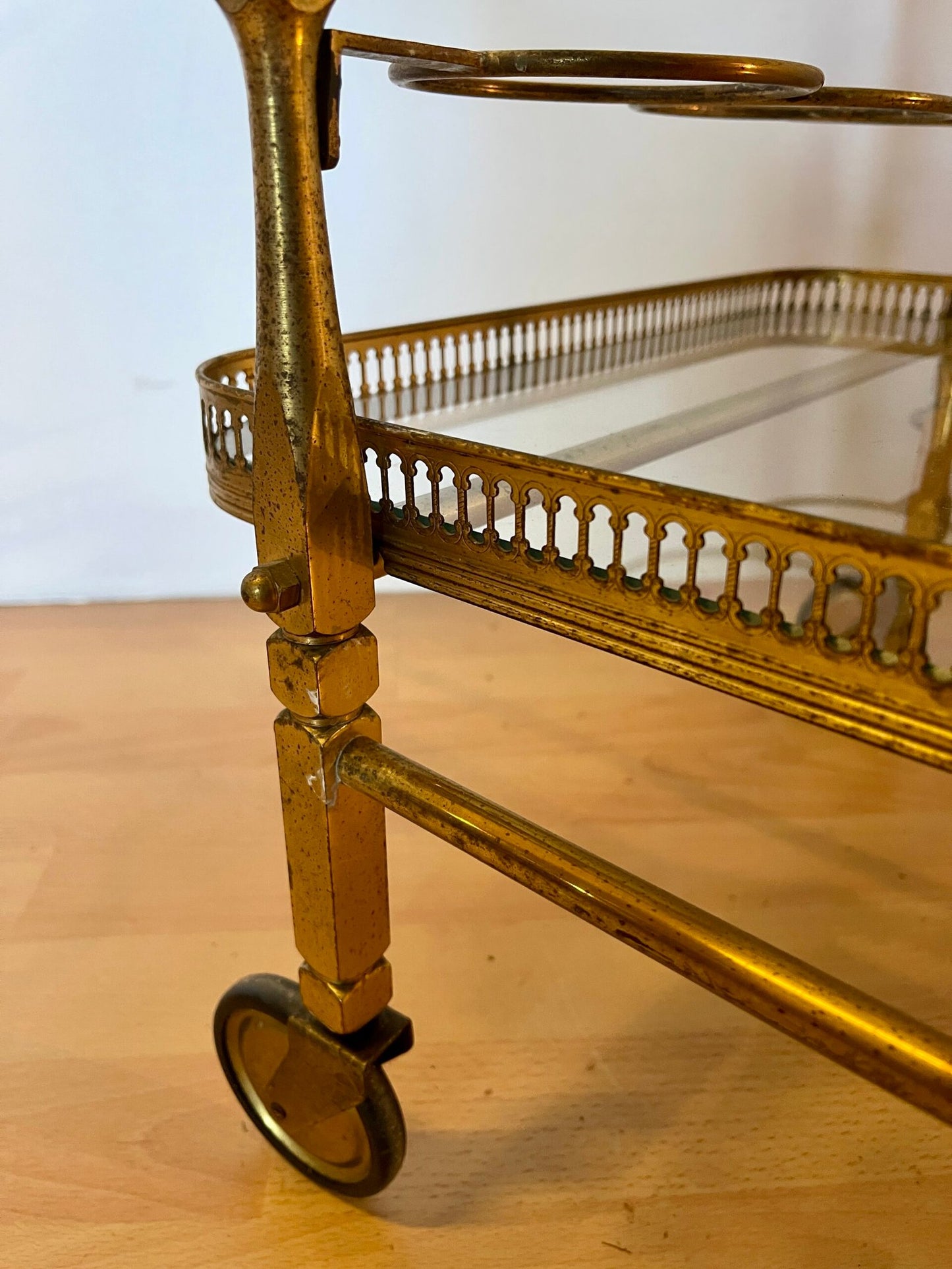 Carrello Bar vintage in Ottone con Ruote - Stile Francese Anni 50/'60