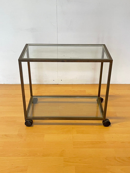 Carrellino vintage in Vetro e Metallo con Ruote