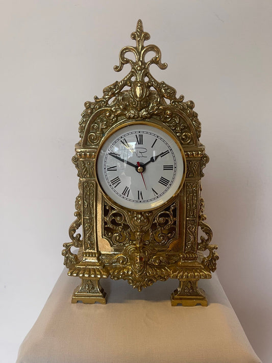 Sontuoso Orologio da Tavolo/Mensola in Ottone Dorato
