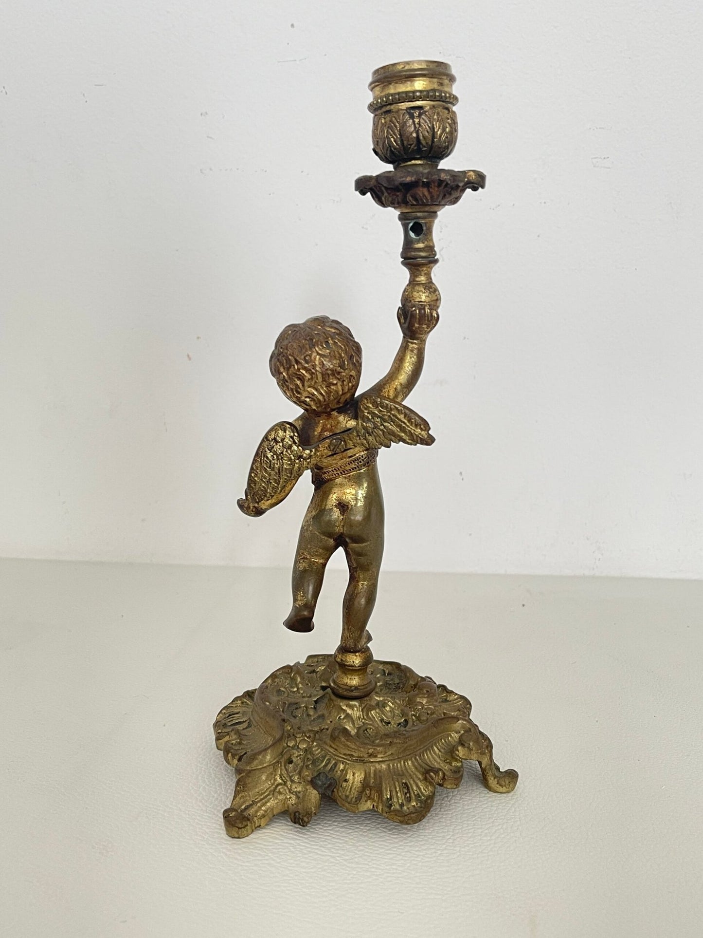 Candeliere vintage in Bronzo Dorato con Putto - Stile Barocco