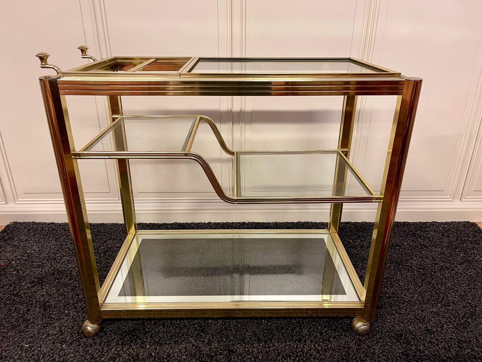 Carrello portavivande in ottone e vetro - stile vintage