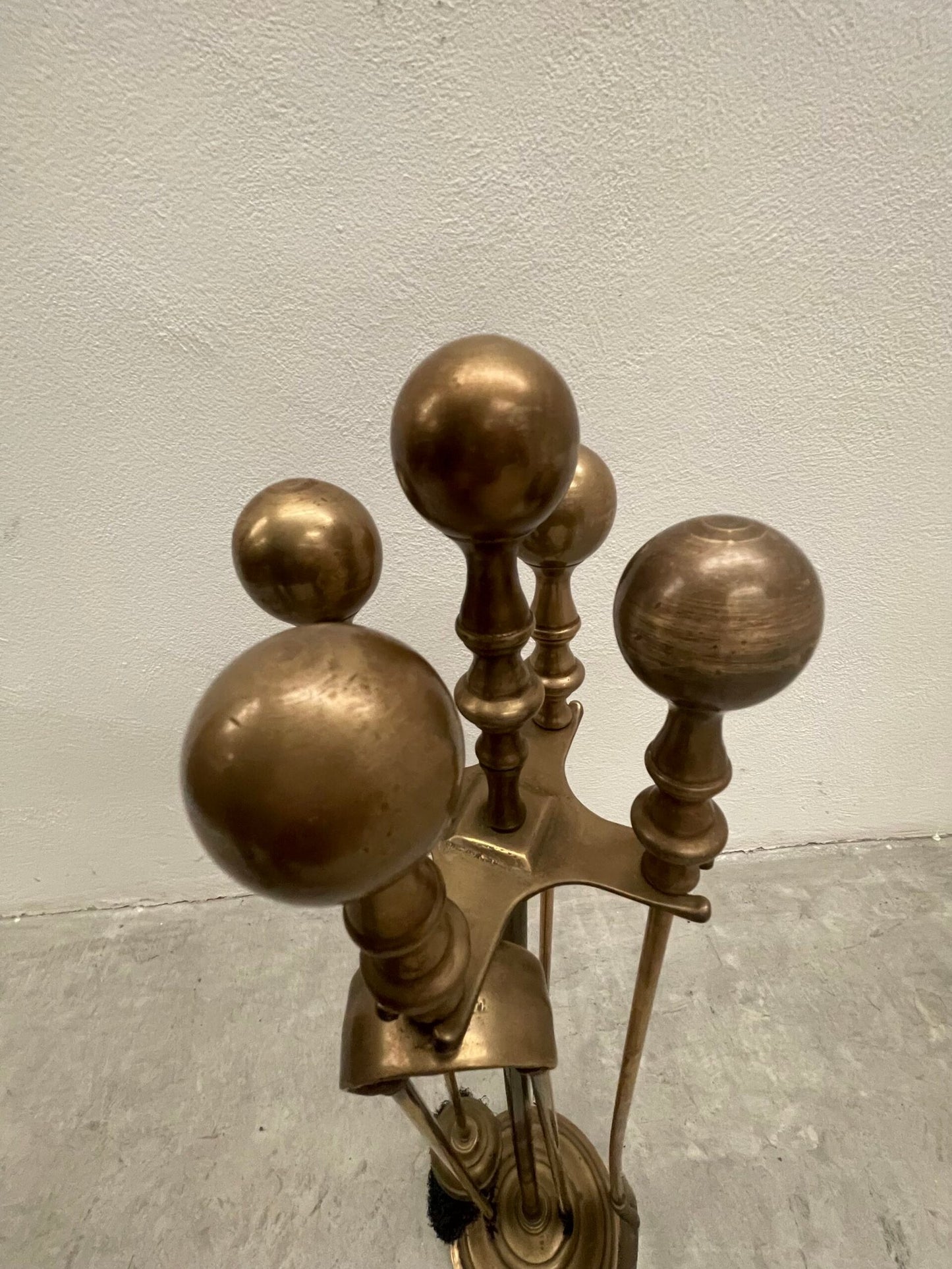 Set da Camino vintage in Ottone - 5 Pezzi con Base Tonda