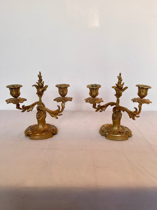 Coppia di candelabri in bronzo dorato - stile classico