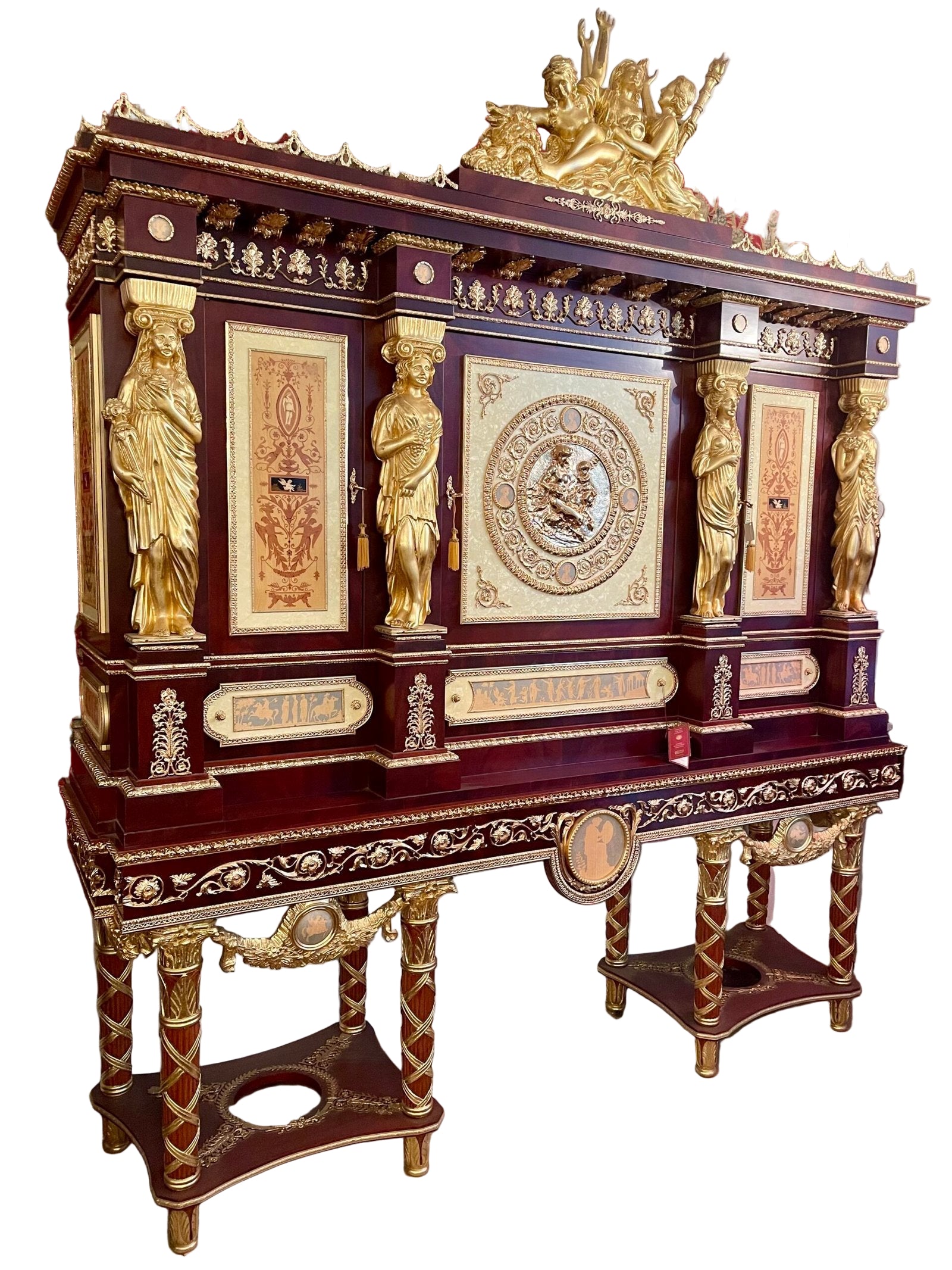 Credenza Impero con cariatidi dorate
