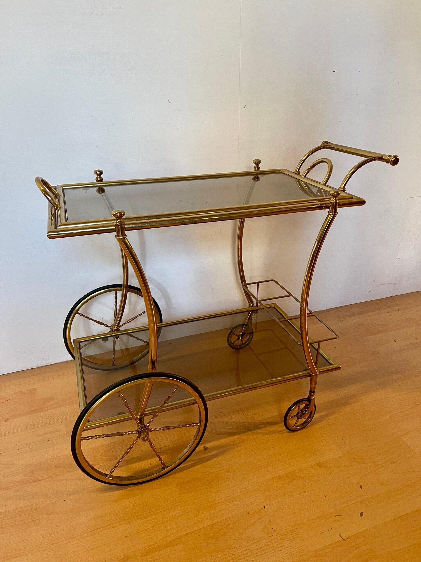 Carrello da Servizio vintage in Ottone e Vetro - Bar Trolley Anni'60/'70