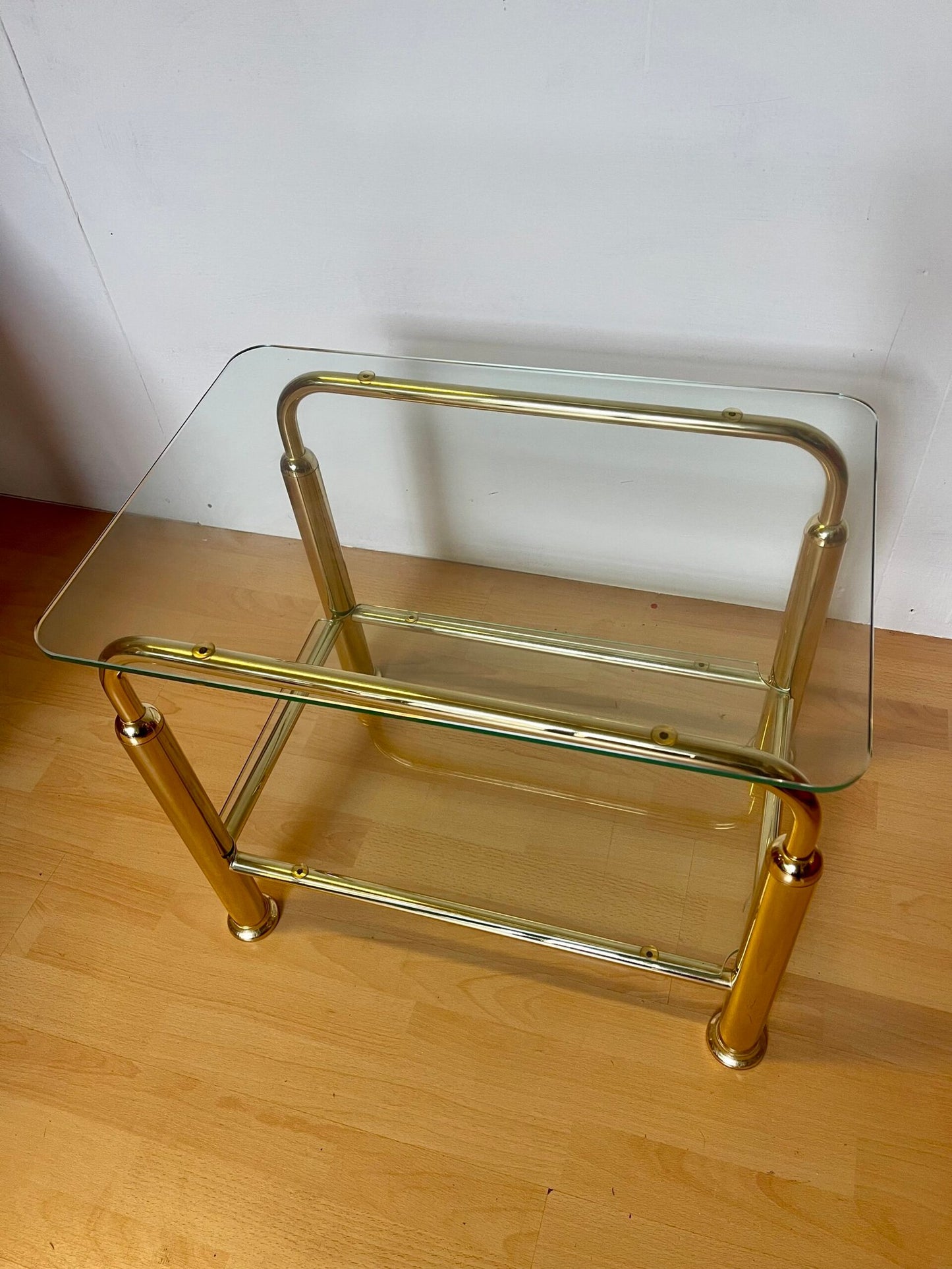 Tavolino Vintage Rettangolare in Ottone e Vetro