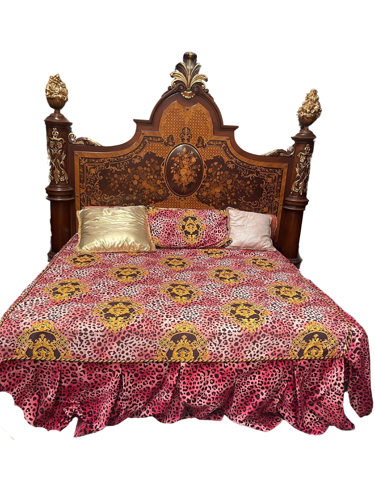 Grande Letto francese in legno intarsiato in stile Luigi XV anni 70