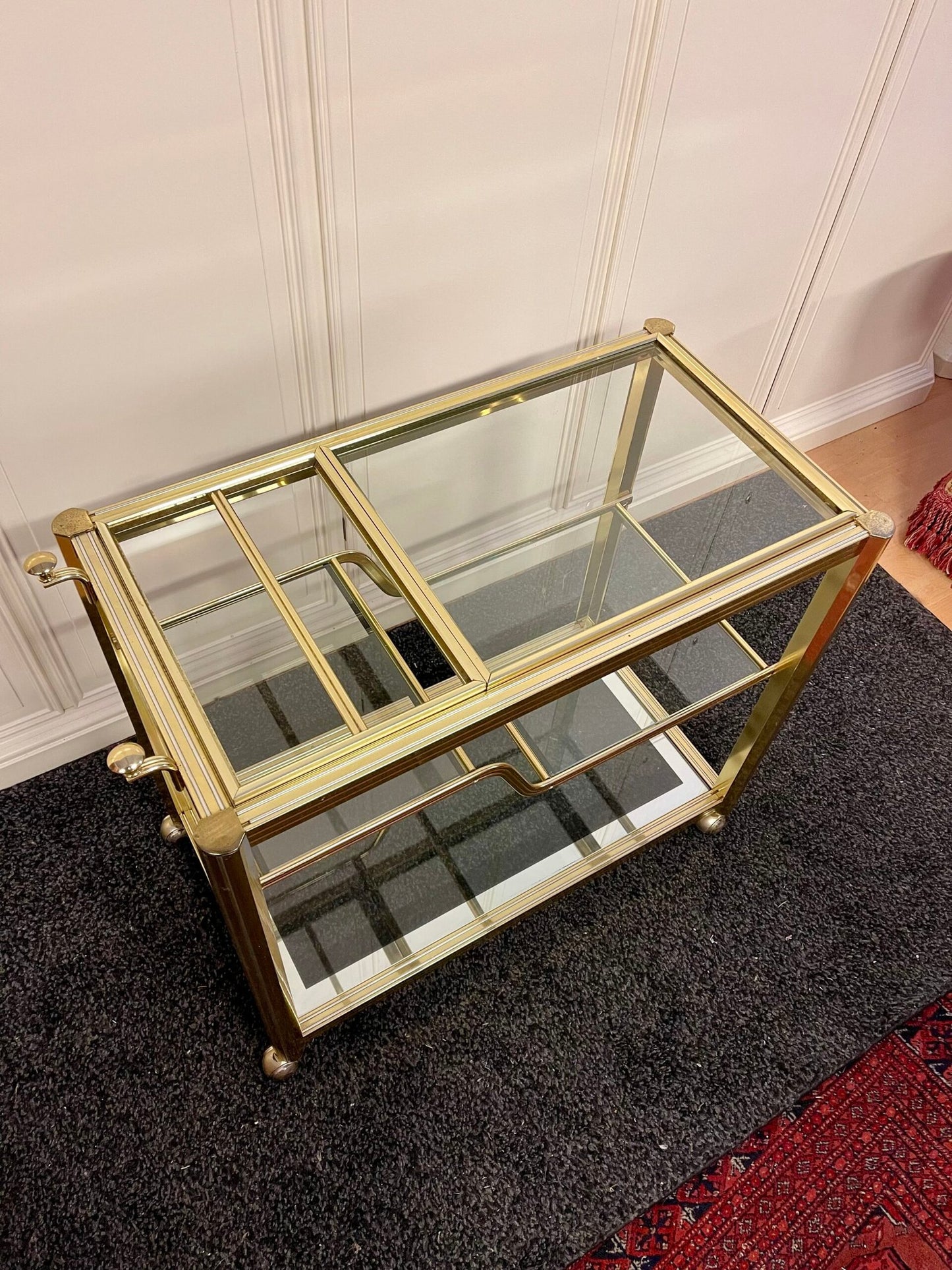 Carrello portavivande in ottone e vetro - stile vintage