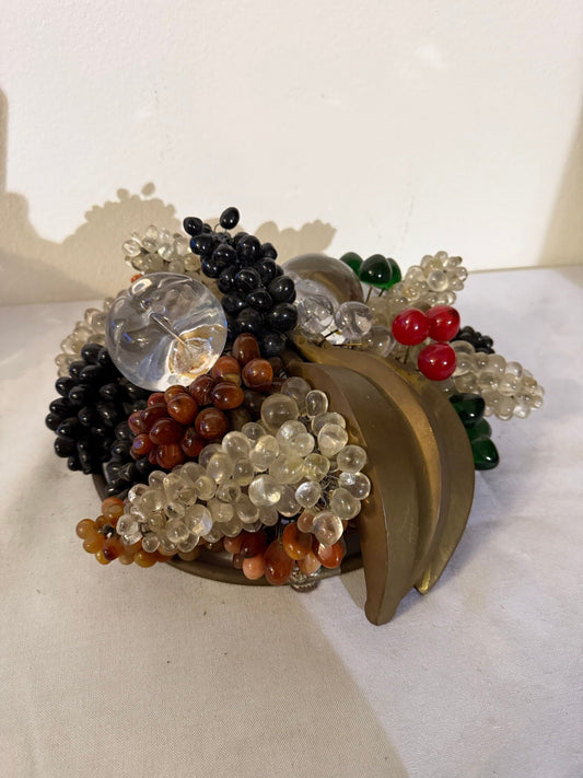 Scultura Decorativa "Cesto di Frutta" in Cristallo, Vetro e Metallo