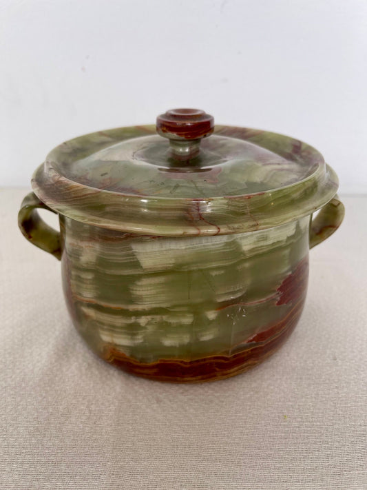 Pentola decorativa vintage in alabastro con coperchio