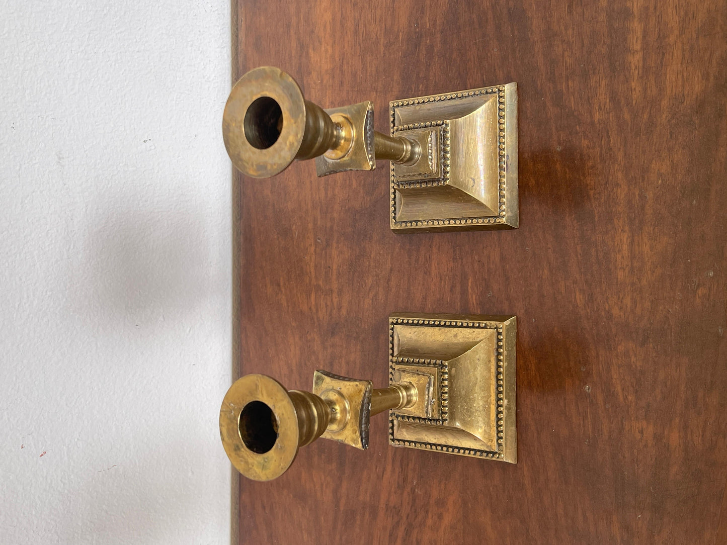 Coppia di candelieri quadrati in bronzo secolo XIX Italian