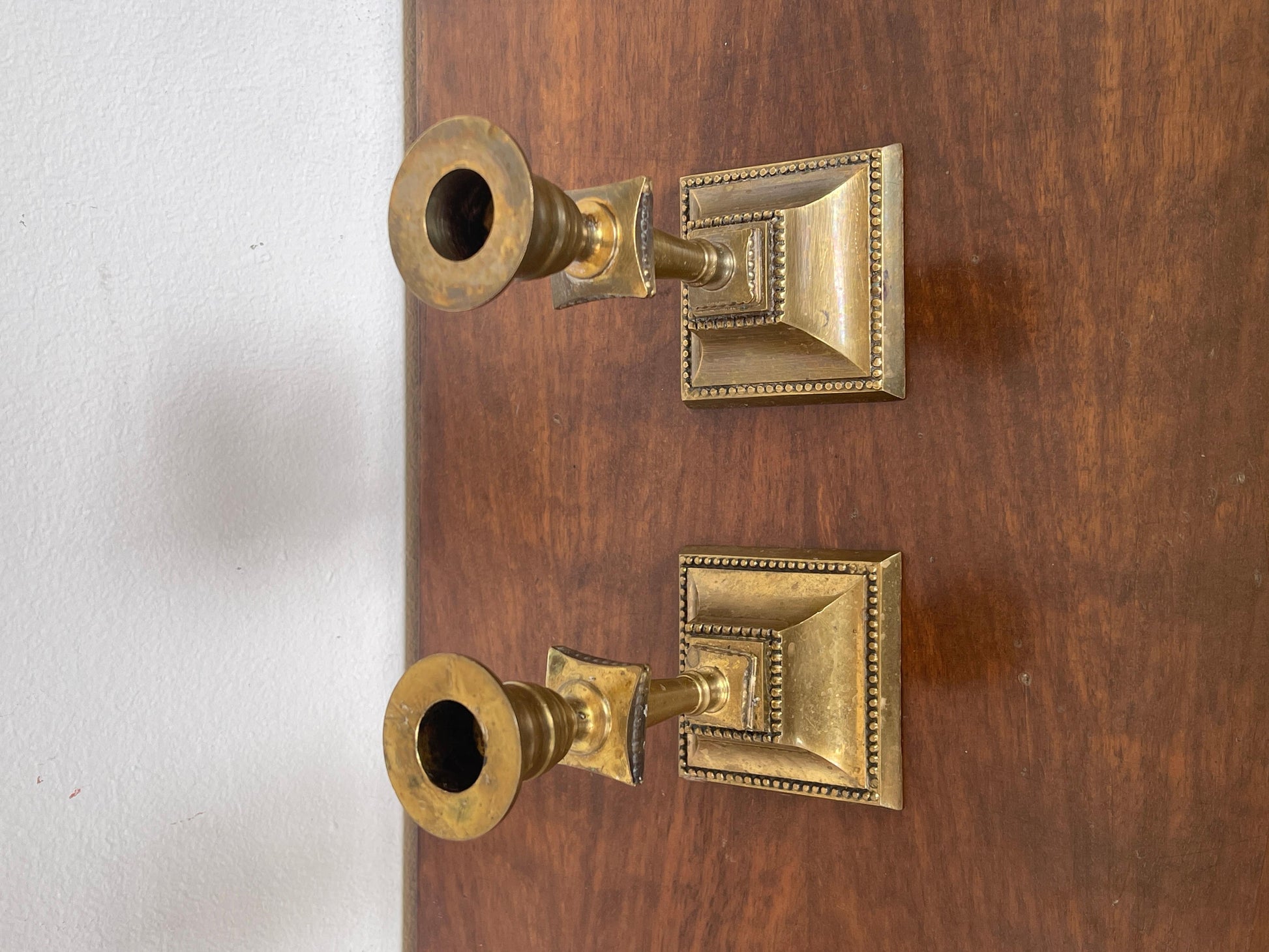 Coppia di candelieri quadrati in bronzo secolo XIX Italian