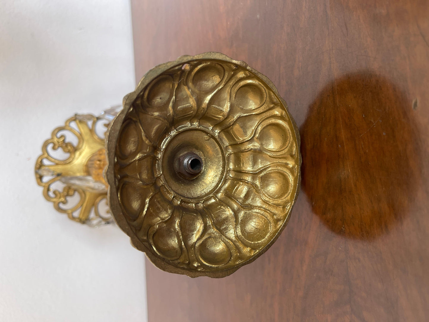 Coppia di candelieri in bronzo e cristalli vintage anni '80