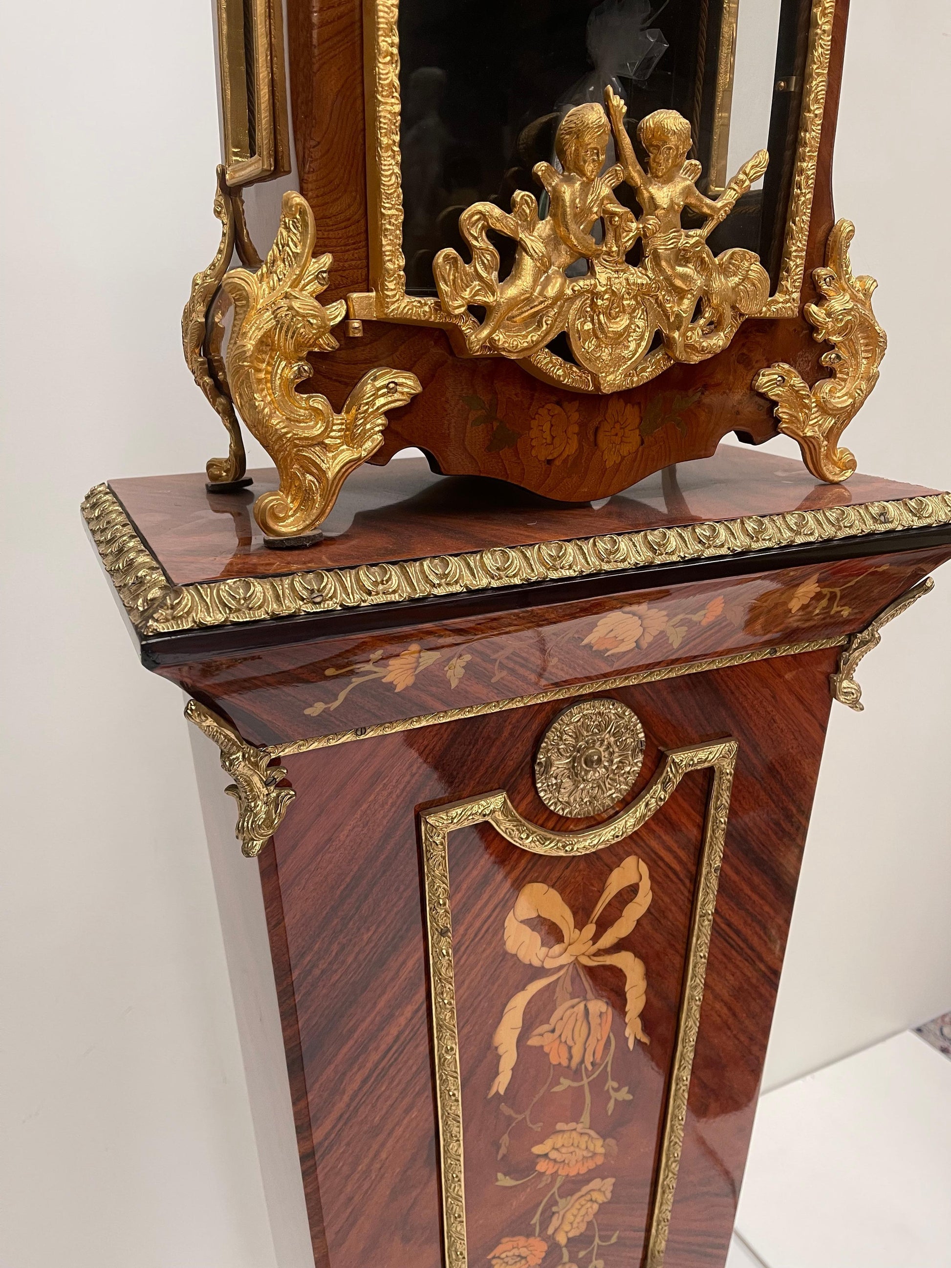 Orologio francese con colonna in palissandro ottone anni '80