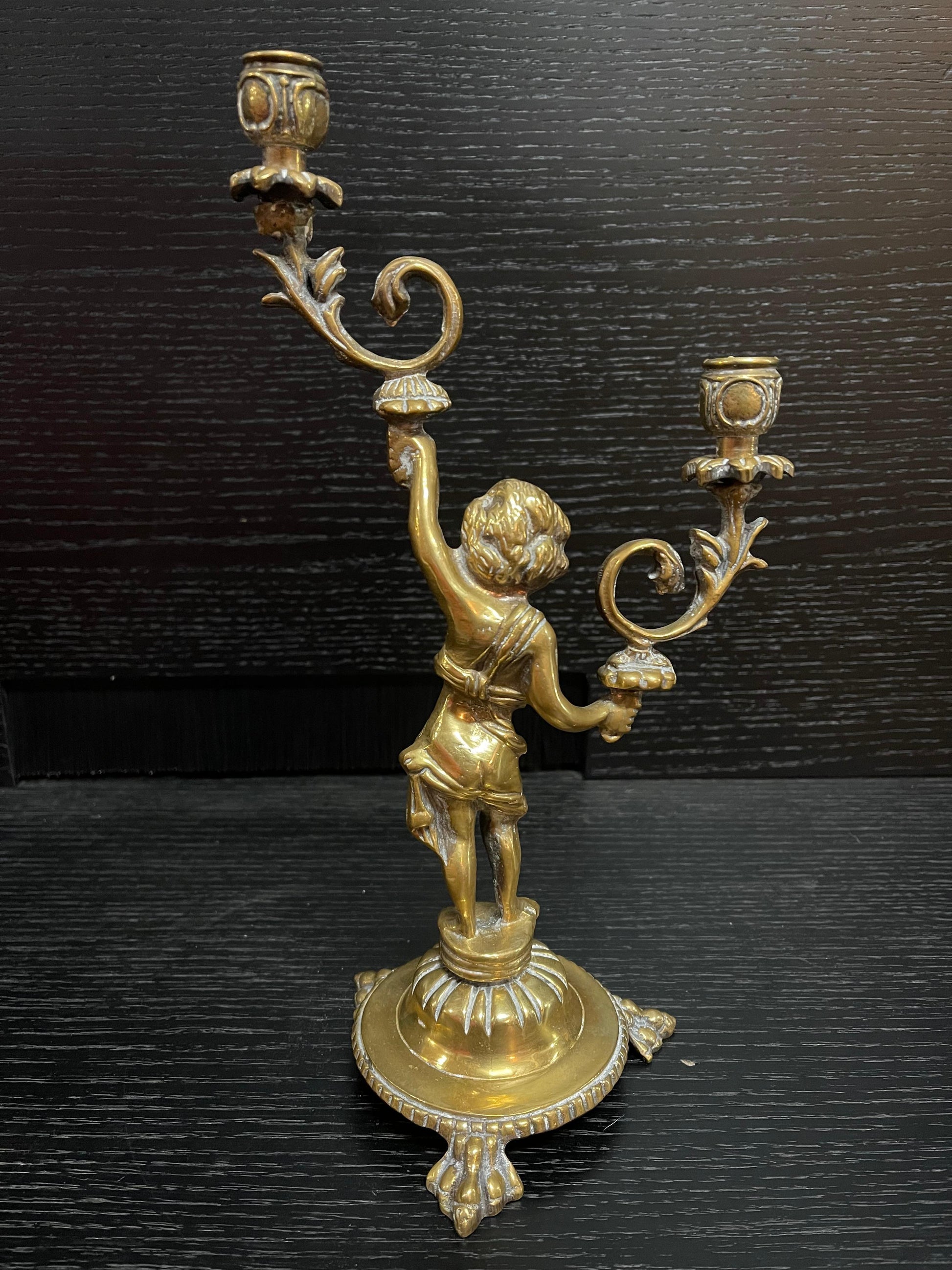 Candelabro antico in bronzo dorado