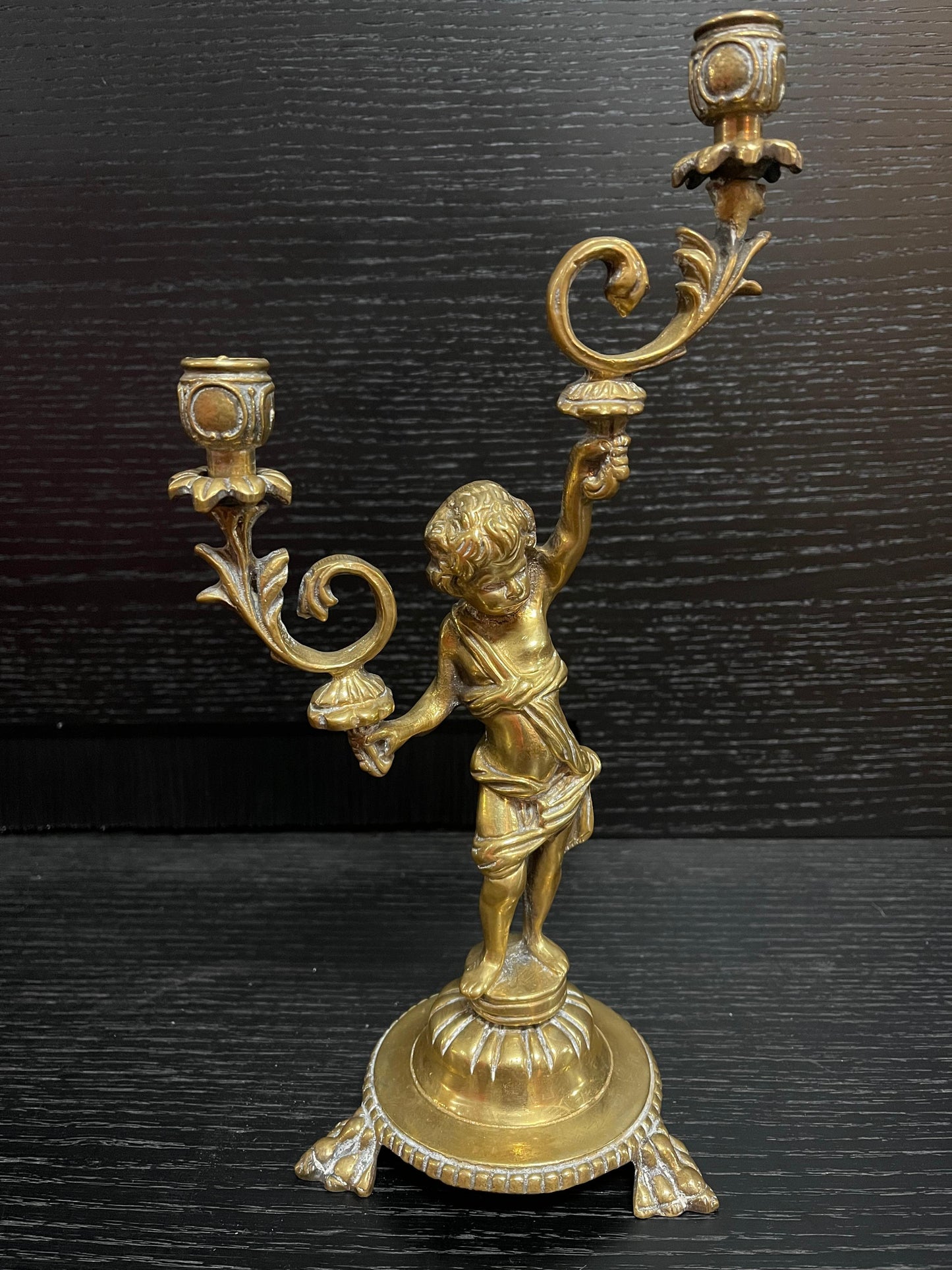 Candelabro antico in bronzo dorado