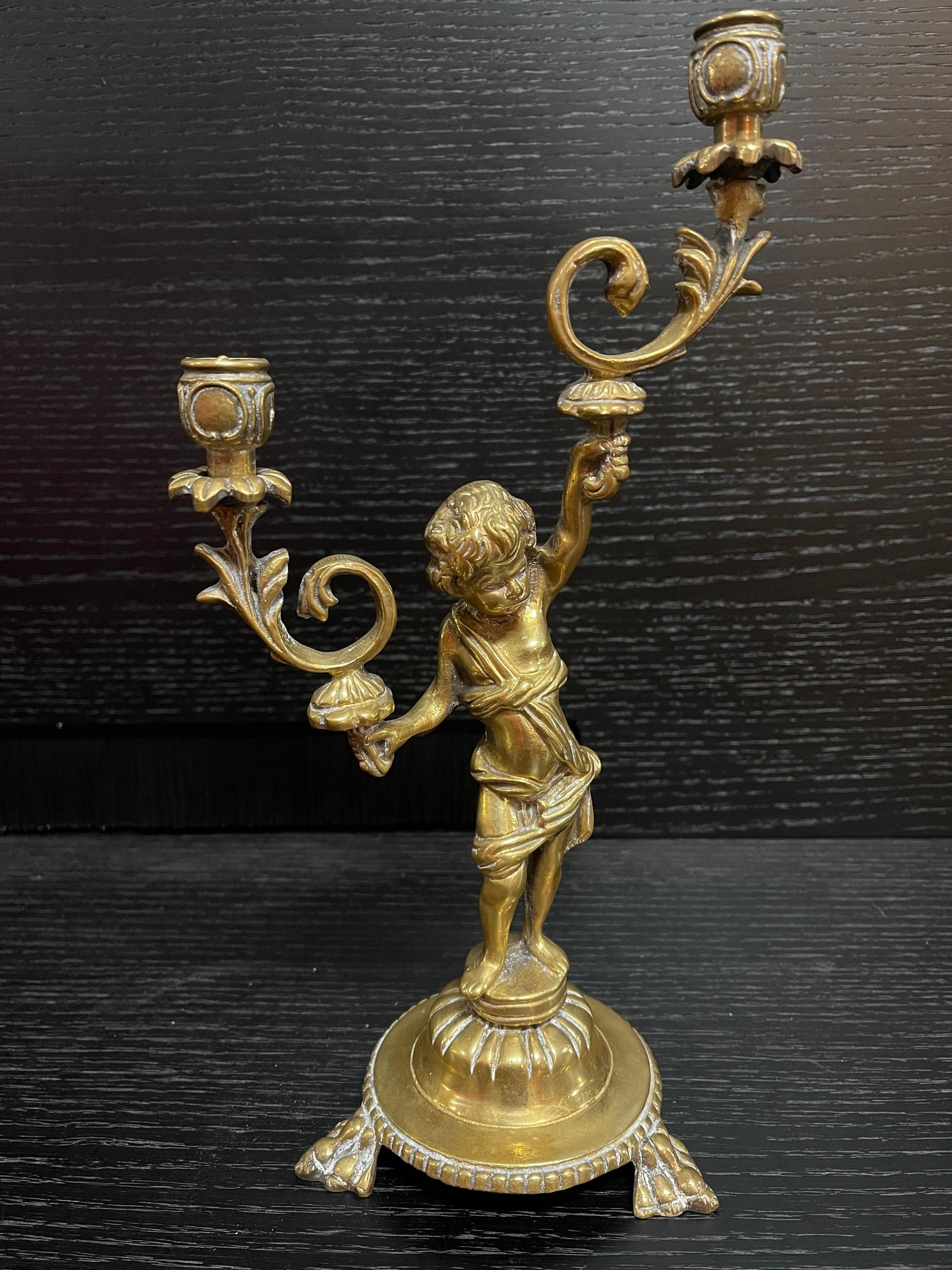 Candelabro antico in bronzo dorado