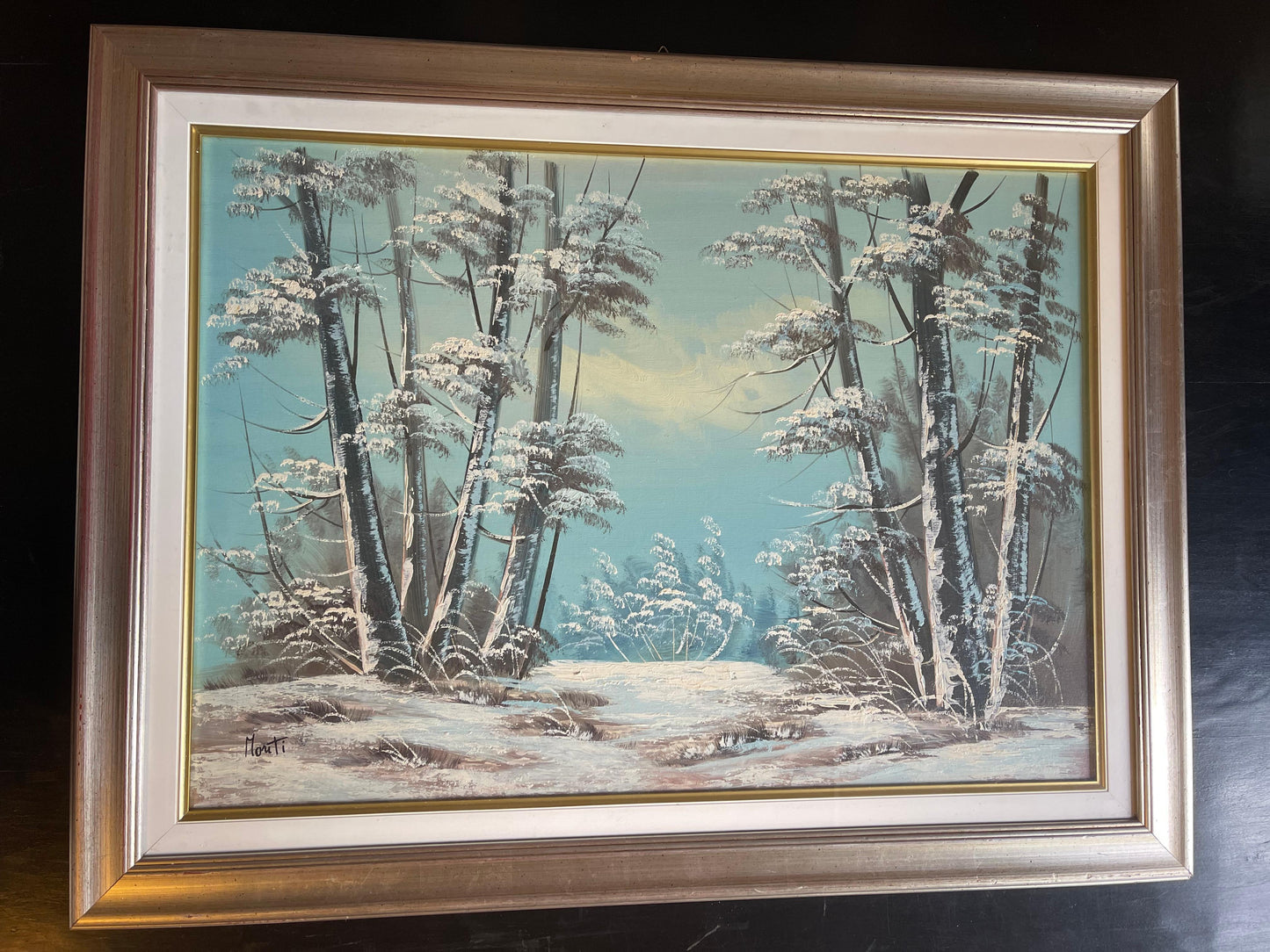 Bellisimo Quadro olio dipinto a mano invernale 1950