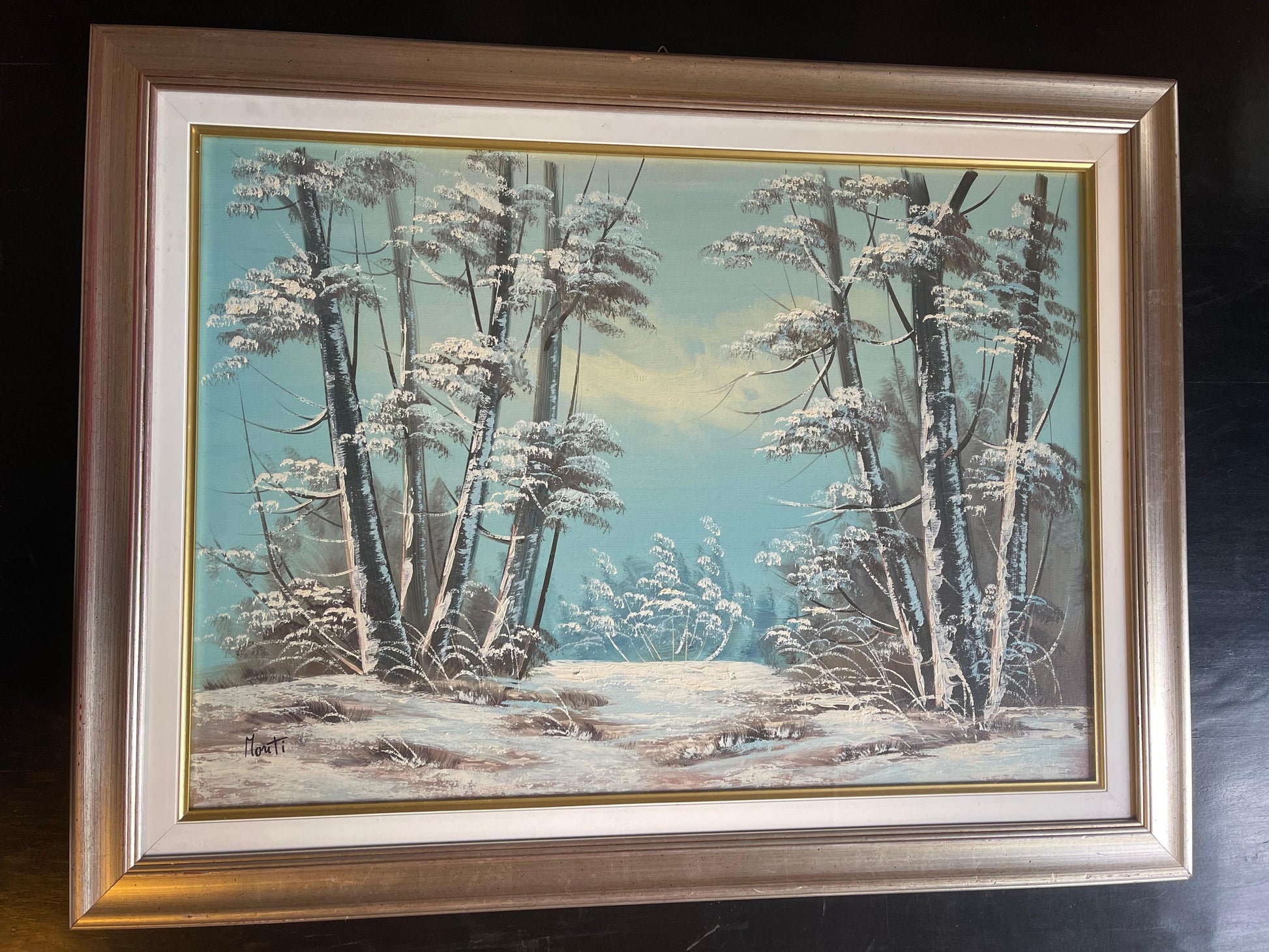 Bellisimo Quadro olio dipinto a mano invernale 1950