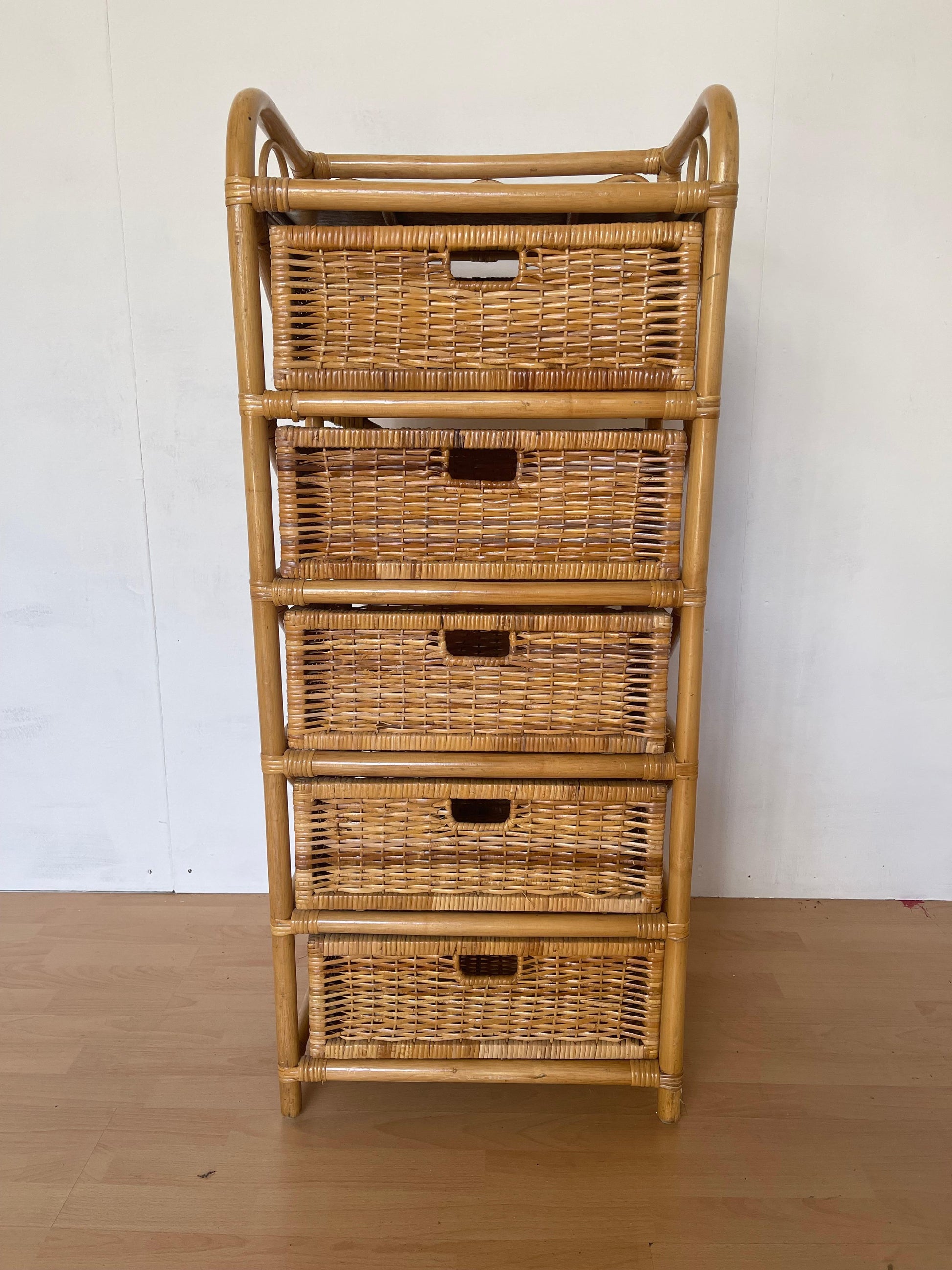 Cassiettiera in bambu 4 casseti naturale vimini vintage anni 90