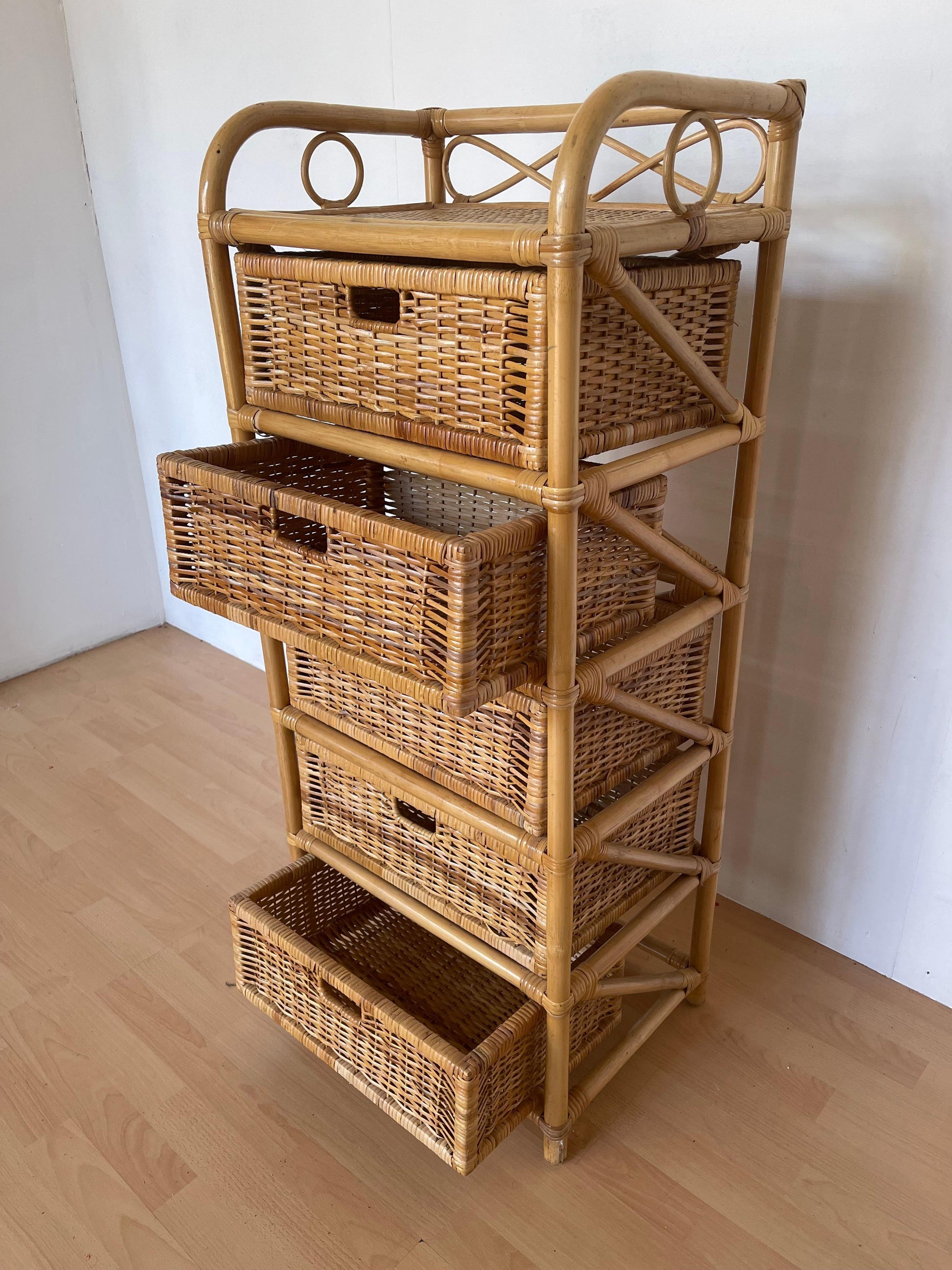 Cassiettiera in bambu 4 casseti naturale vimini vintage anni 90