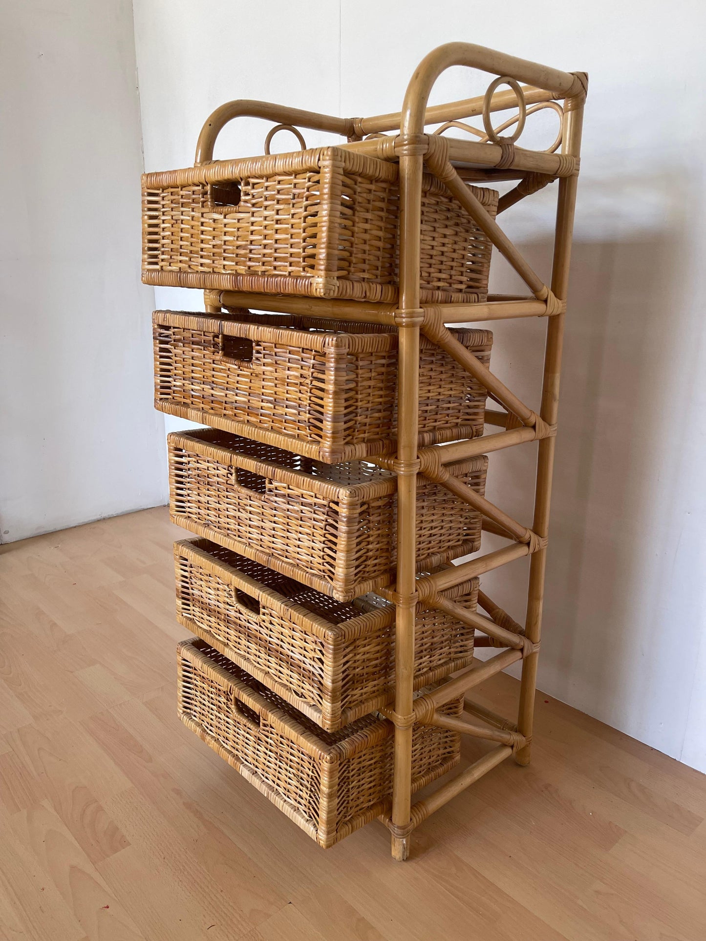 Cassiettiera in bambu 4 casseti naturale vimini vintage anni 90