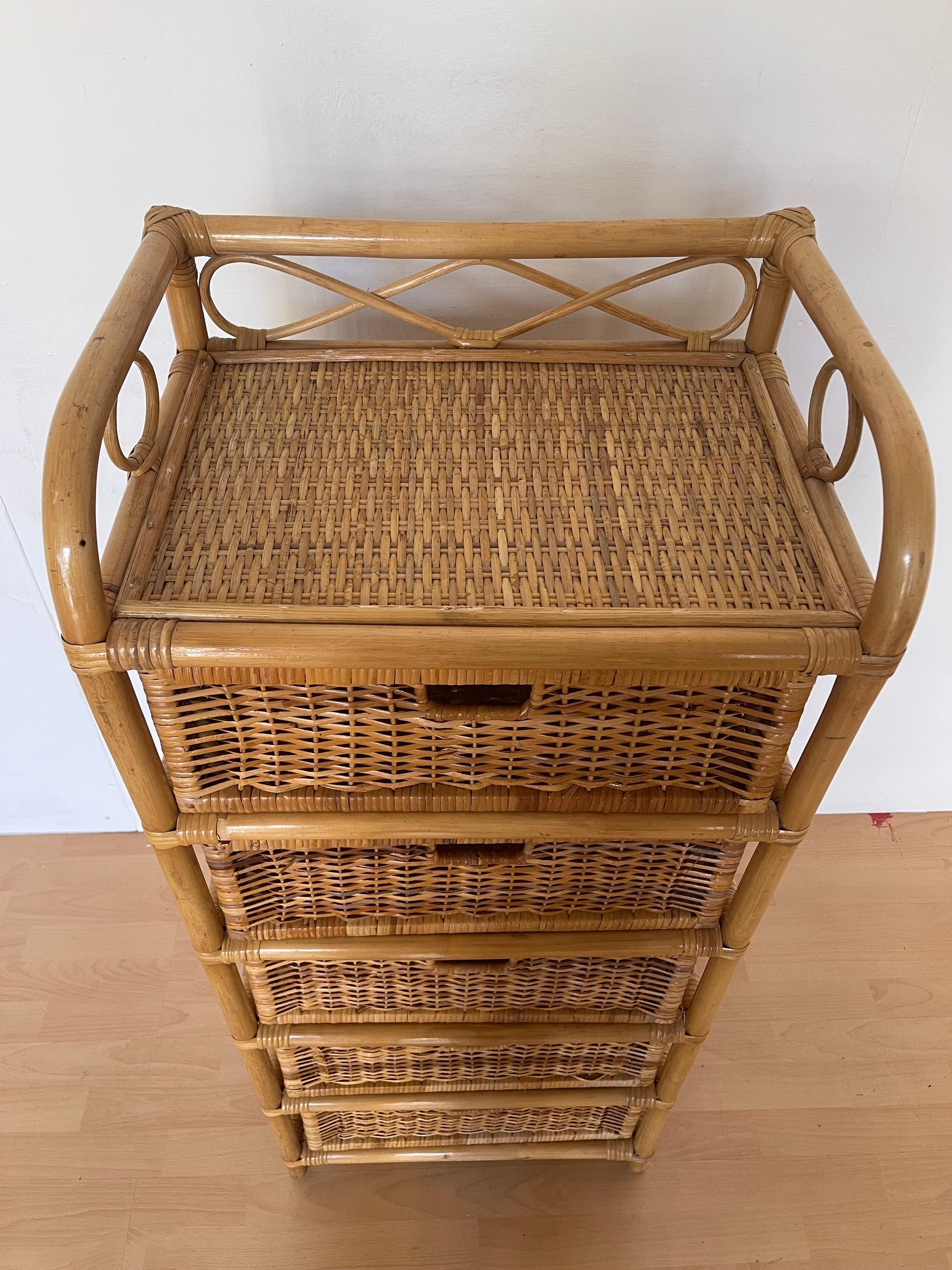 Cassiettiera in bambu 4 casseti naturale vimini vintage anni 90