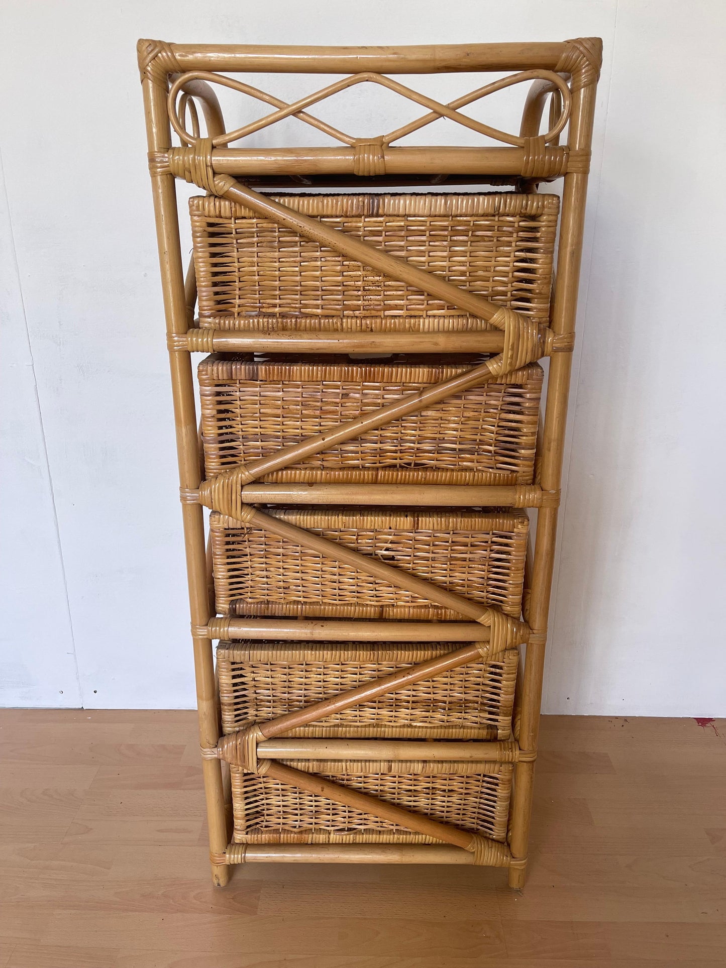 Cassiettiera in bambu 4 casseti naturale vimini vintage anni 90