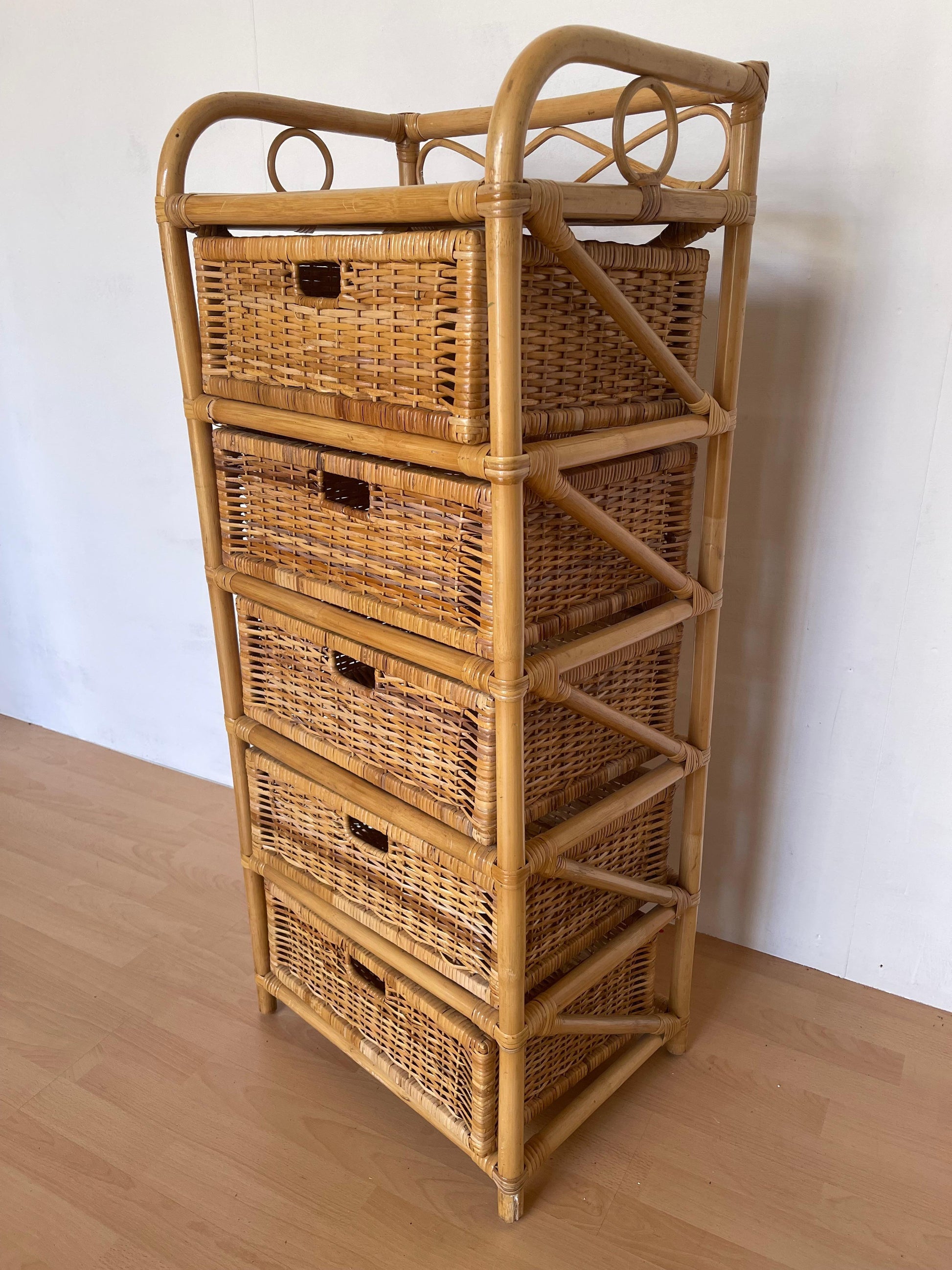 Cassiettiera in bambu 4 casseti naturale vimini vintage anni 90