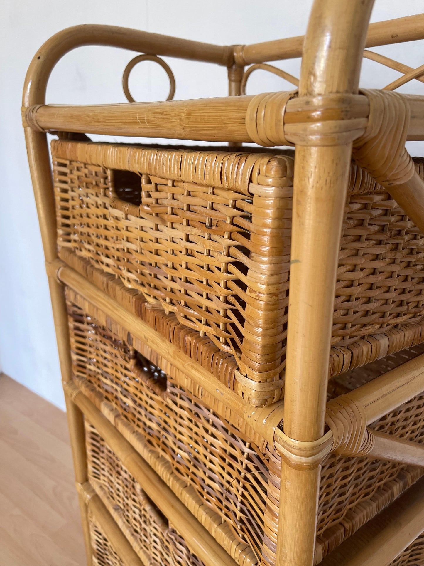 Cassiettiera in bambu 4 casseti naturale vimini vintage anni 90