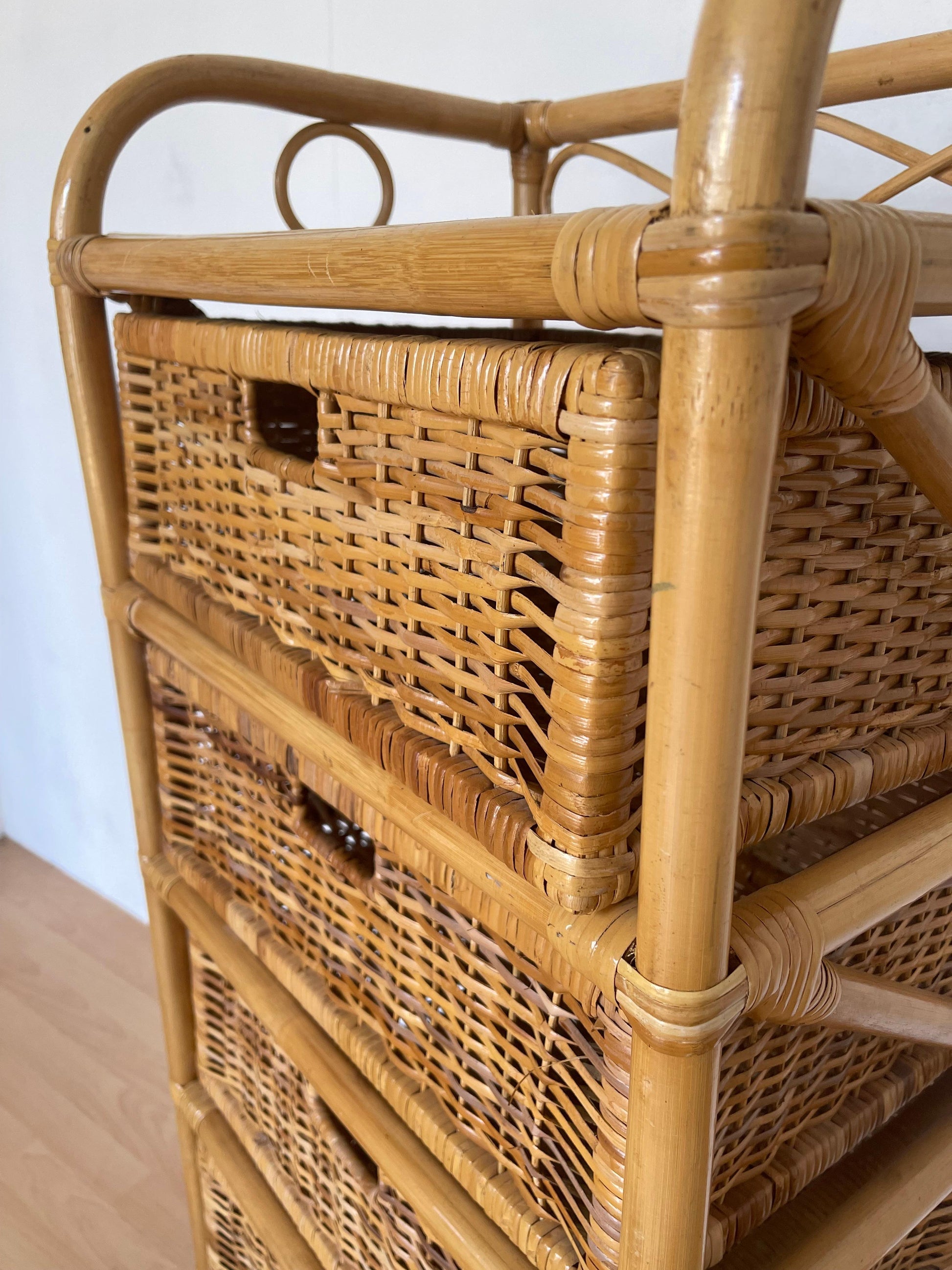 Cassiettiera in bambu 4 casseti naturale vimini vintage anni 90