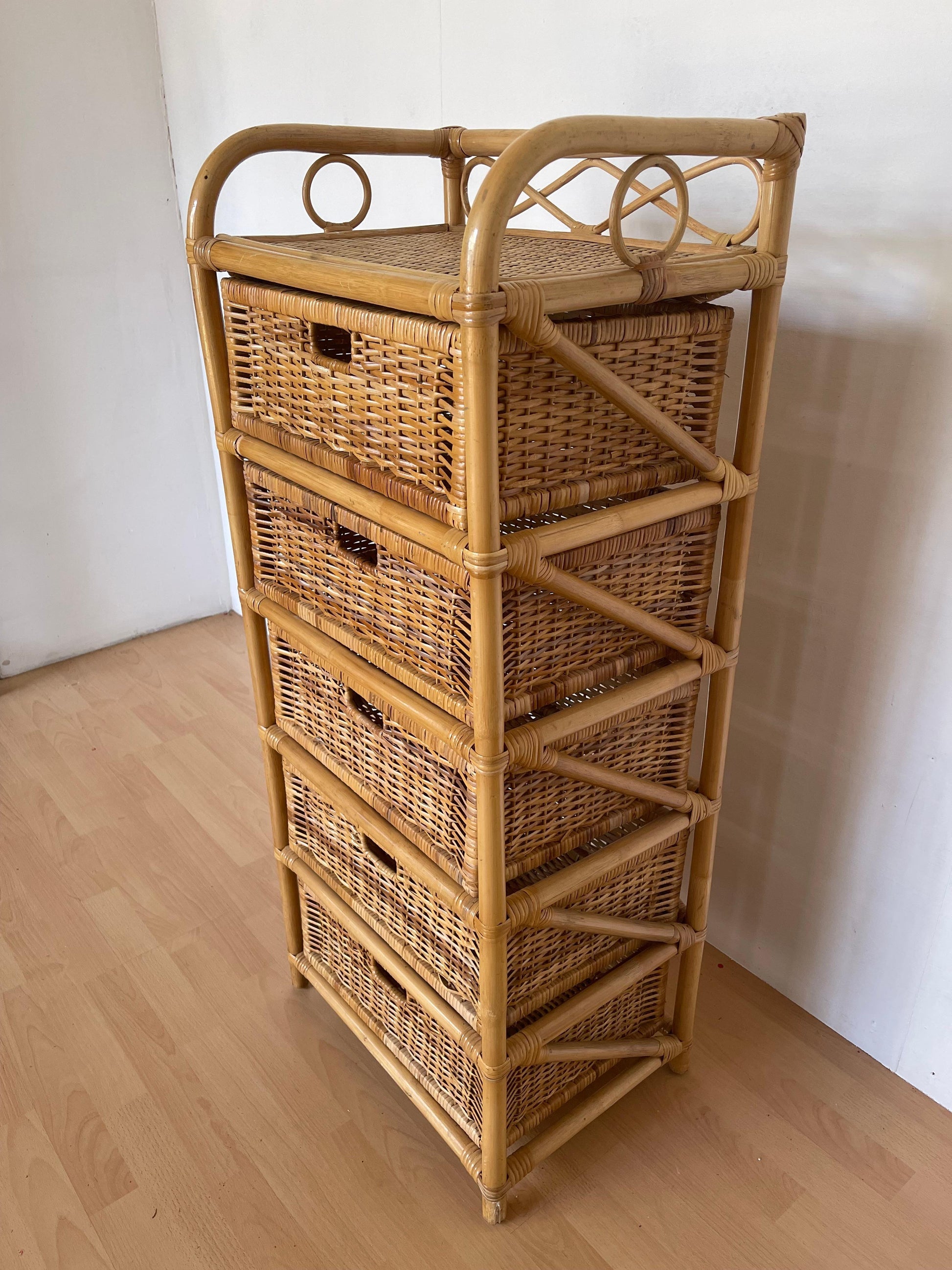 Cassiettiera in bambu 4 casseti naturale vimini vintage anni 90