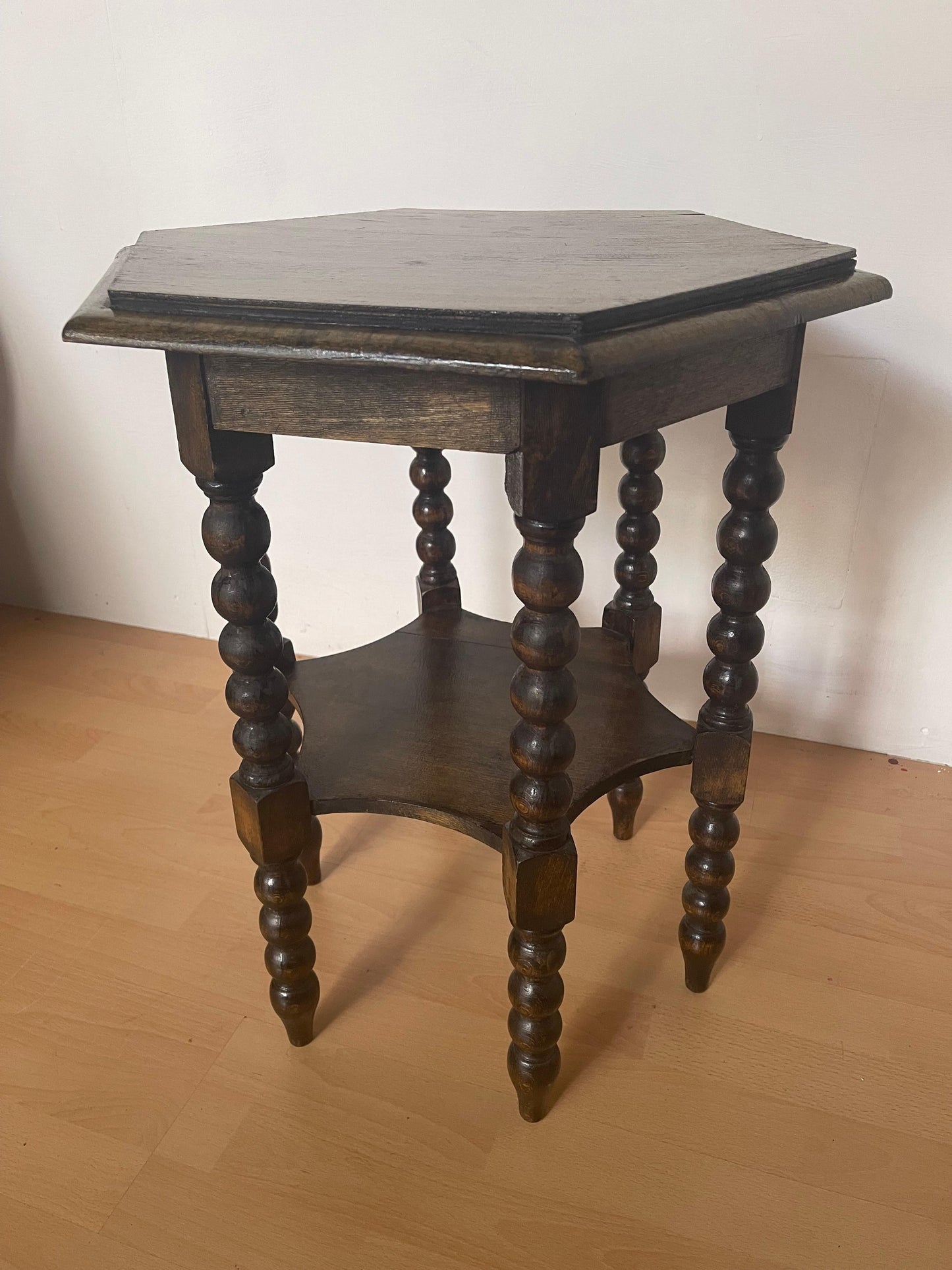 Tavolino Rocchetto in legno esagonale vintage anni '98