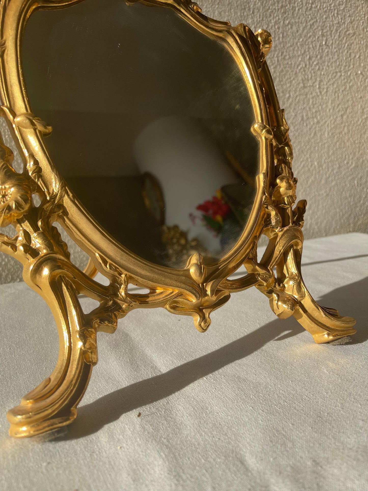 Splendido specchio in bronzo da tavolo italiano stile francese anni '90