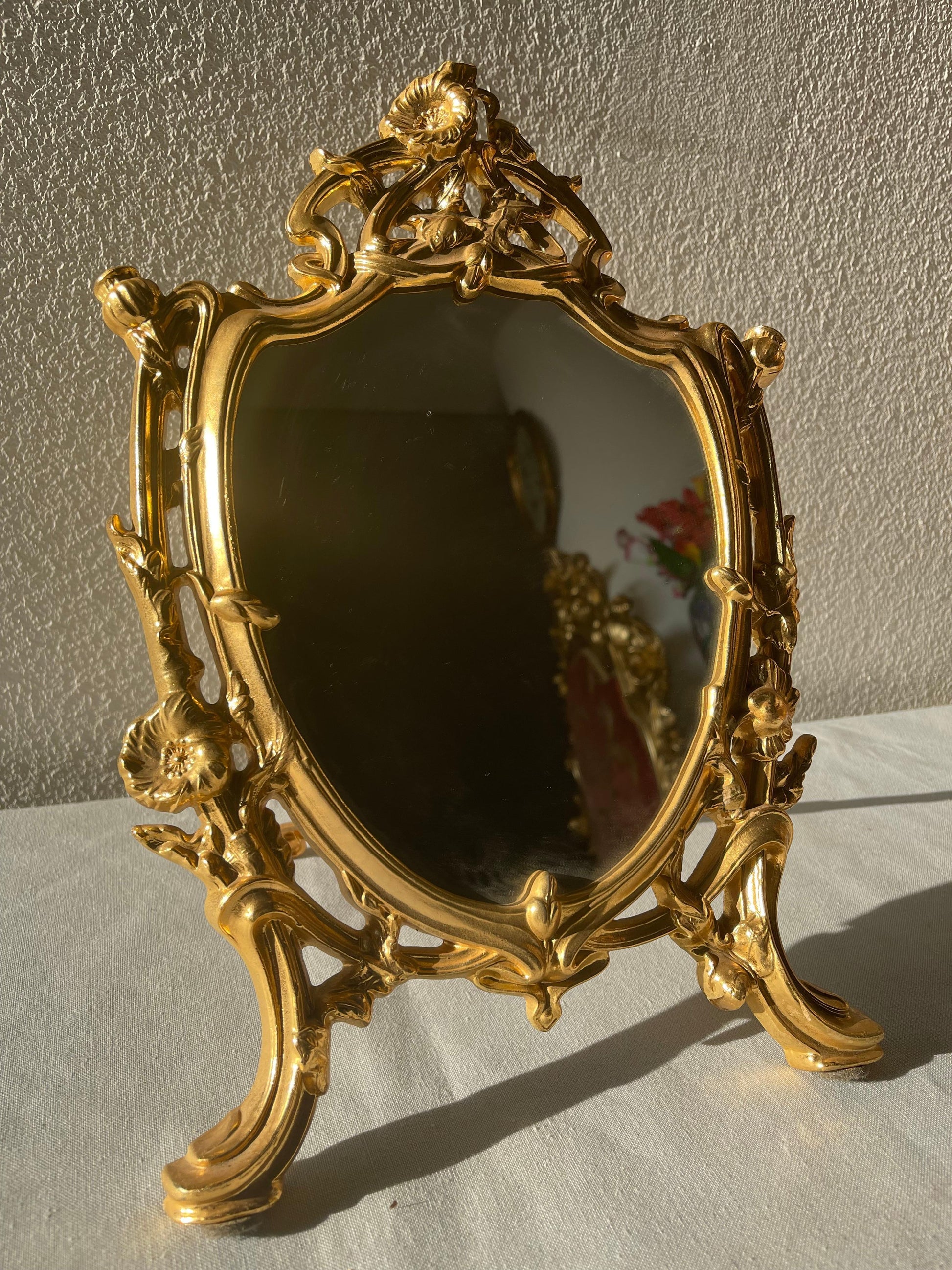 Splendido specchio in bronzo da tavolo italiano stile francese anni '90