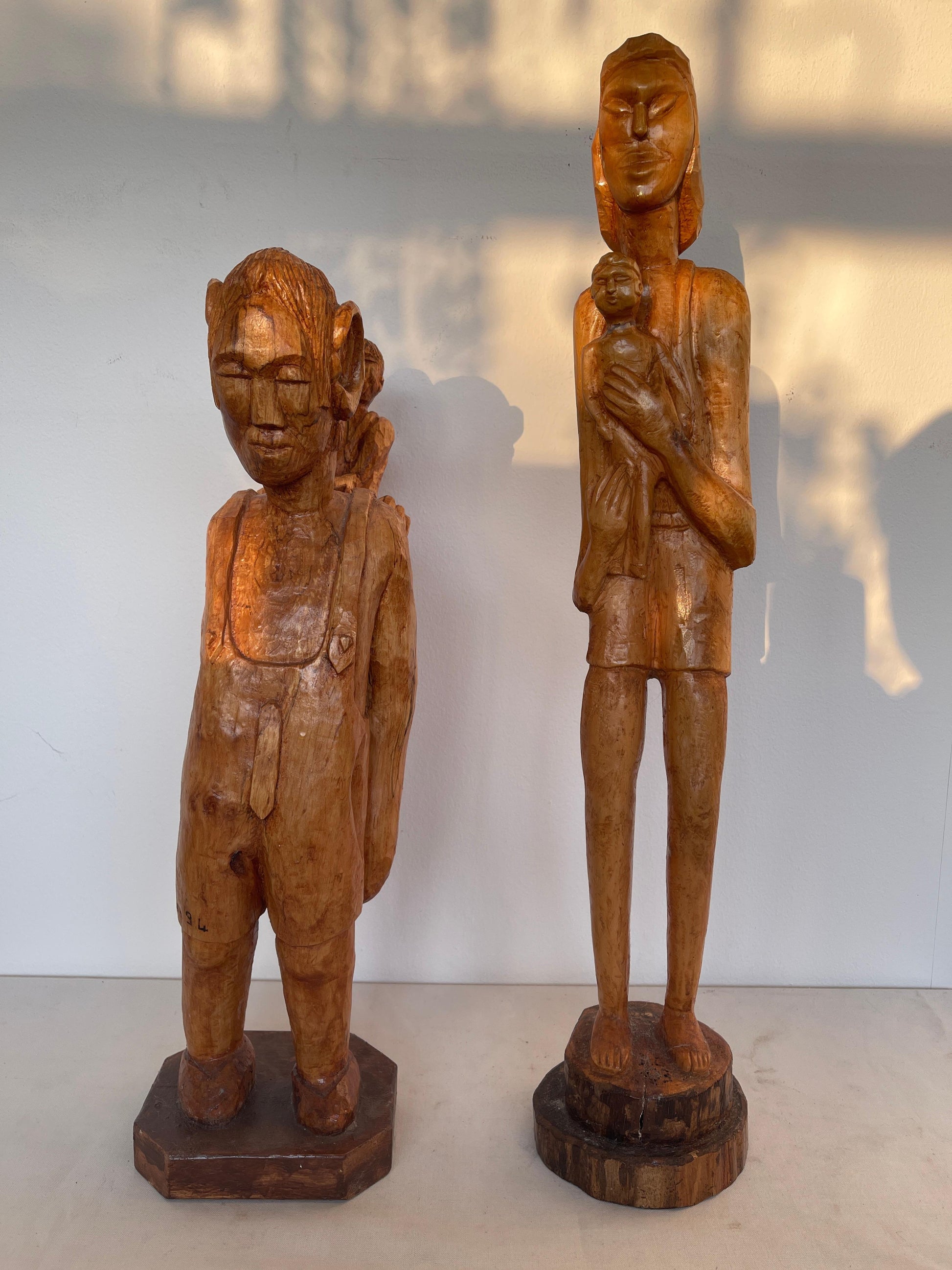 Antica scultura di coppia africana scolpita a mano anni '40