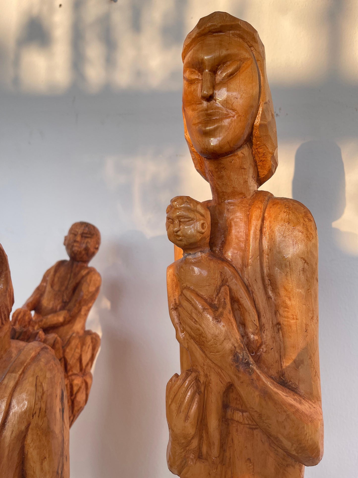 Antica scultura di coppia africana scolpita a mano anni '40