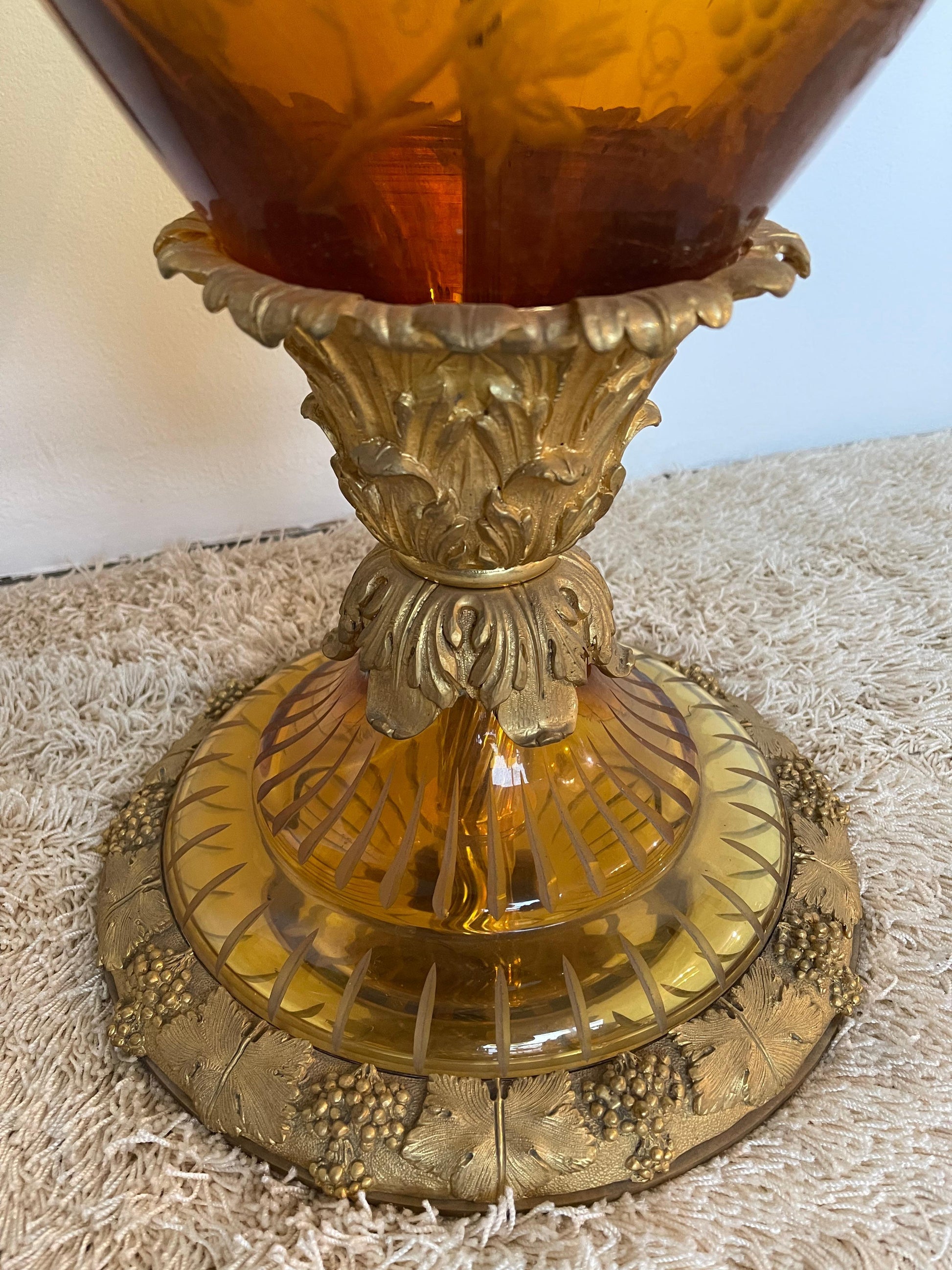 Importante coppia di anfore in bronzo e cristallo di lusso in oro 24klt di DR