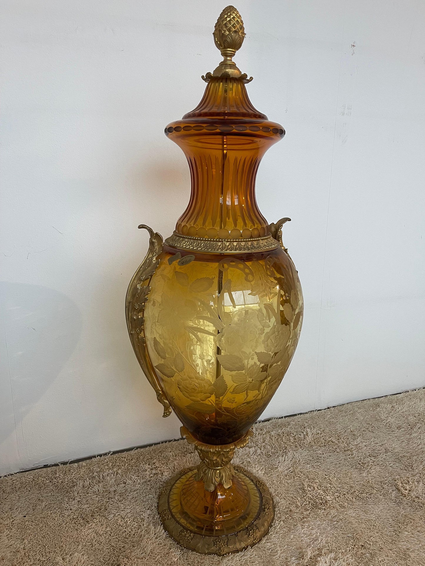 Importante coppia di anfore in bronzo e cristallo di lusso in oro 24klt di DR