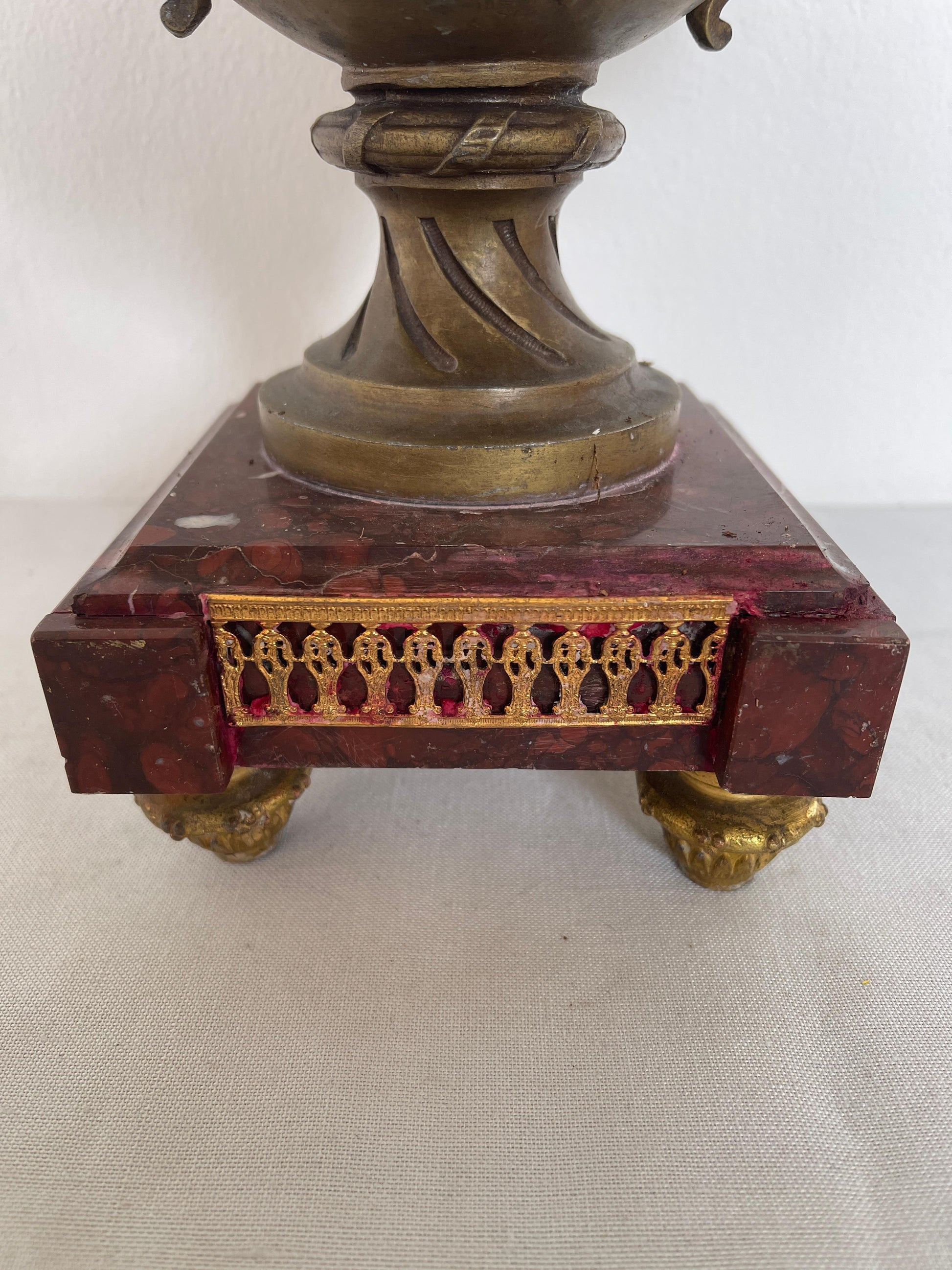 Raro vaso antico in bronzo e marmo francese XIX secolo