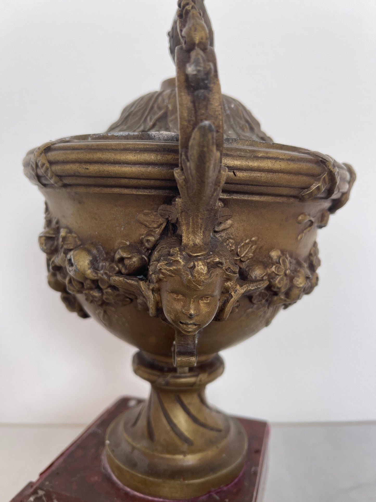 Raro vaso antico in bronzo e marmo francese XIX secolo