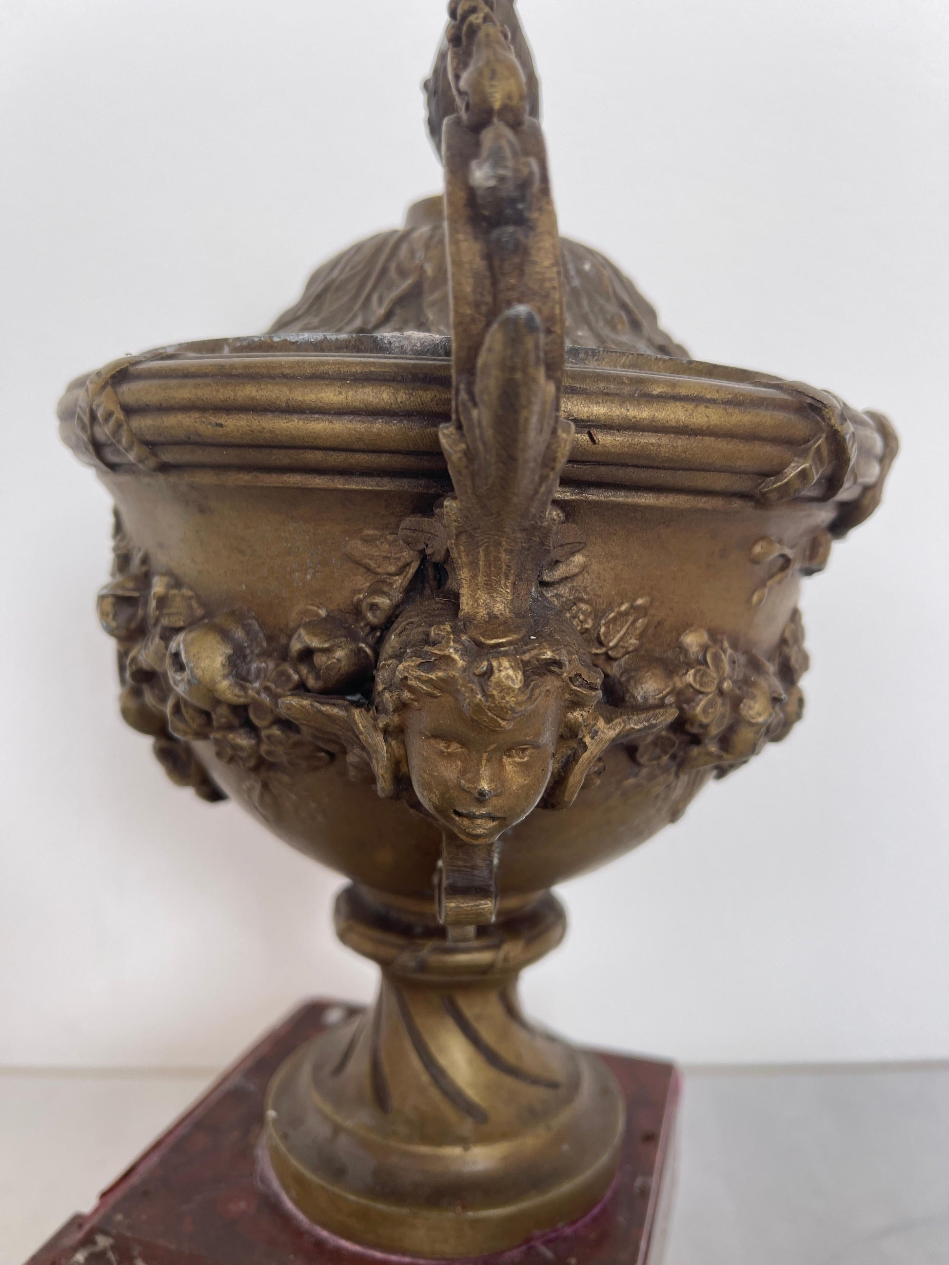 Raro vaso antico in bronzo e marmo francese XIX secolo