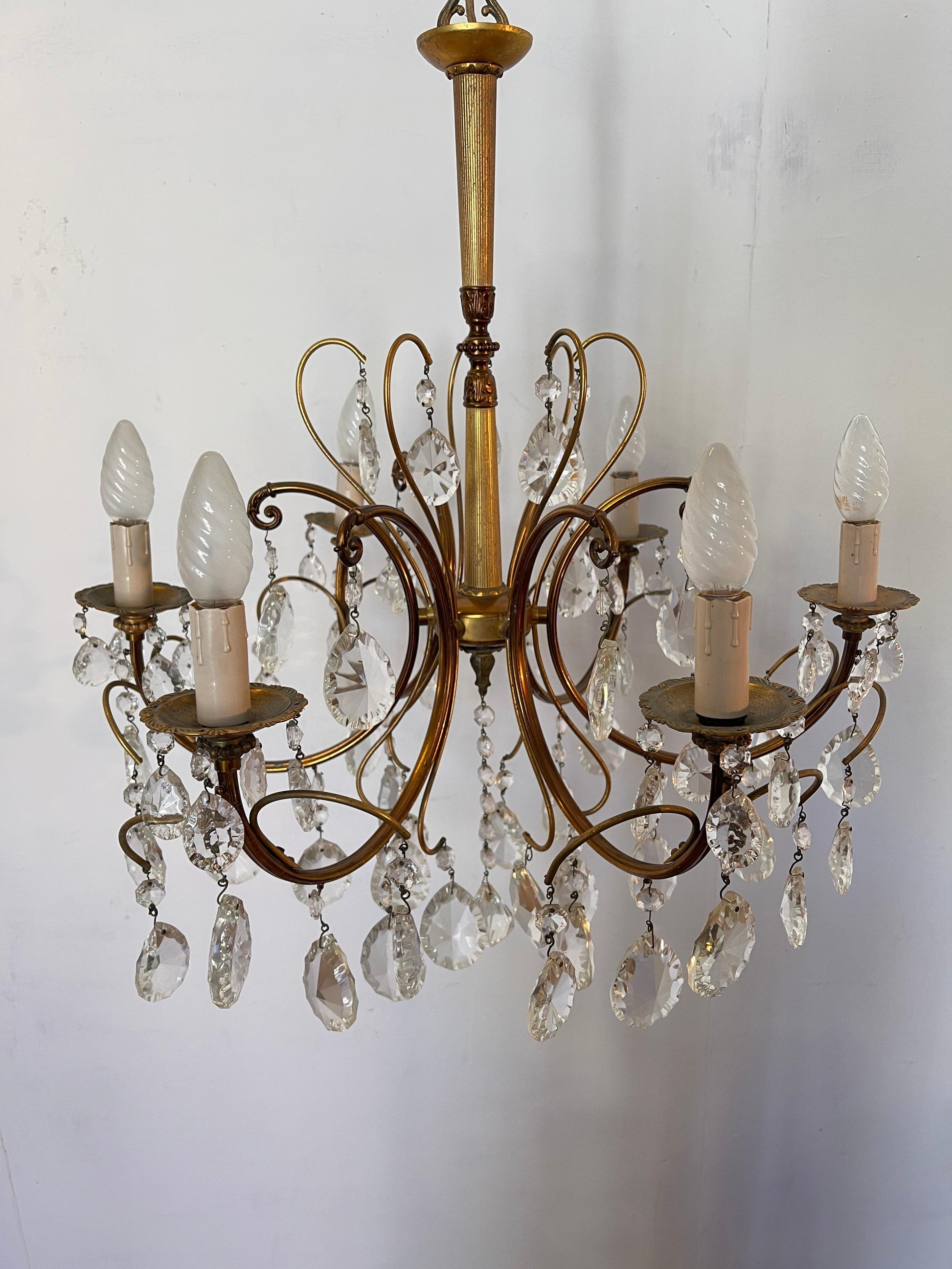 Lampadario a bracci e cristallo vintage anni '50 italian