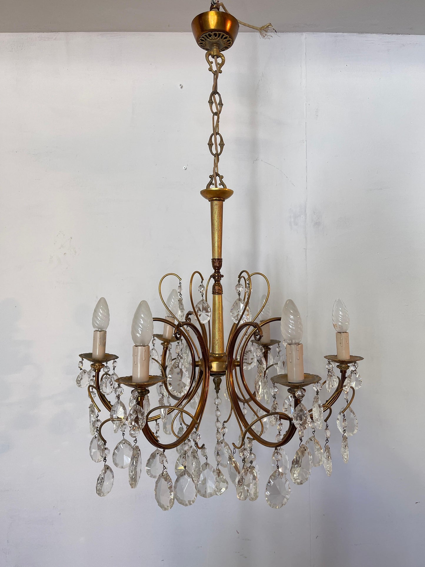 Lampadario a bracci e cristallo vintage anni '50 italian