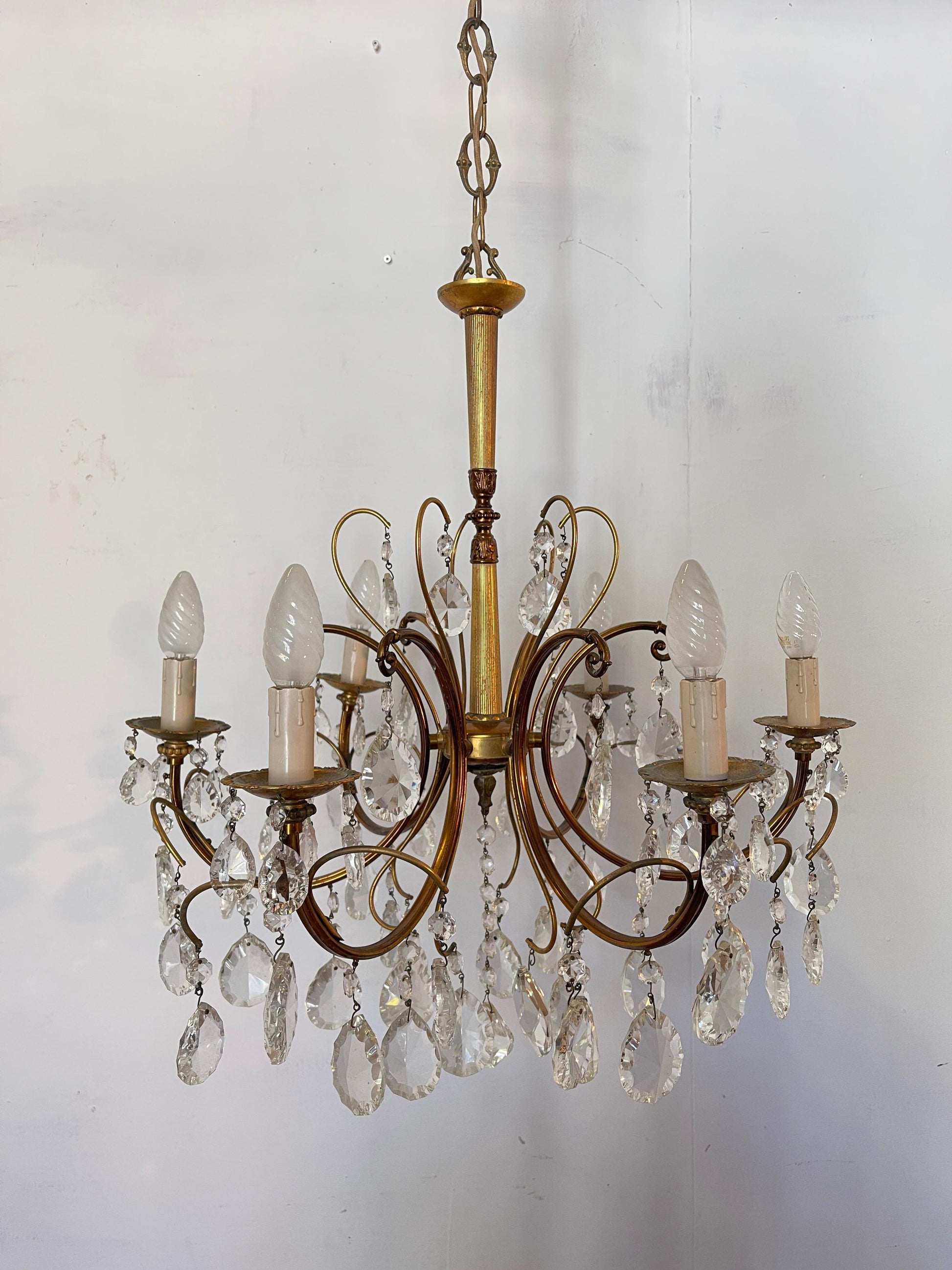 Lampadario a bracci e cristallo vintage anni '50 italian