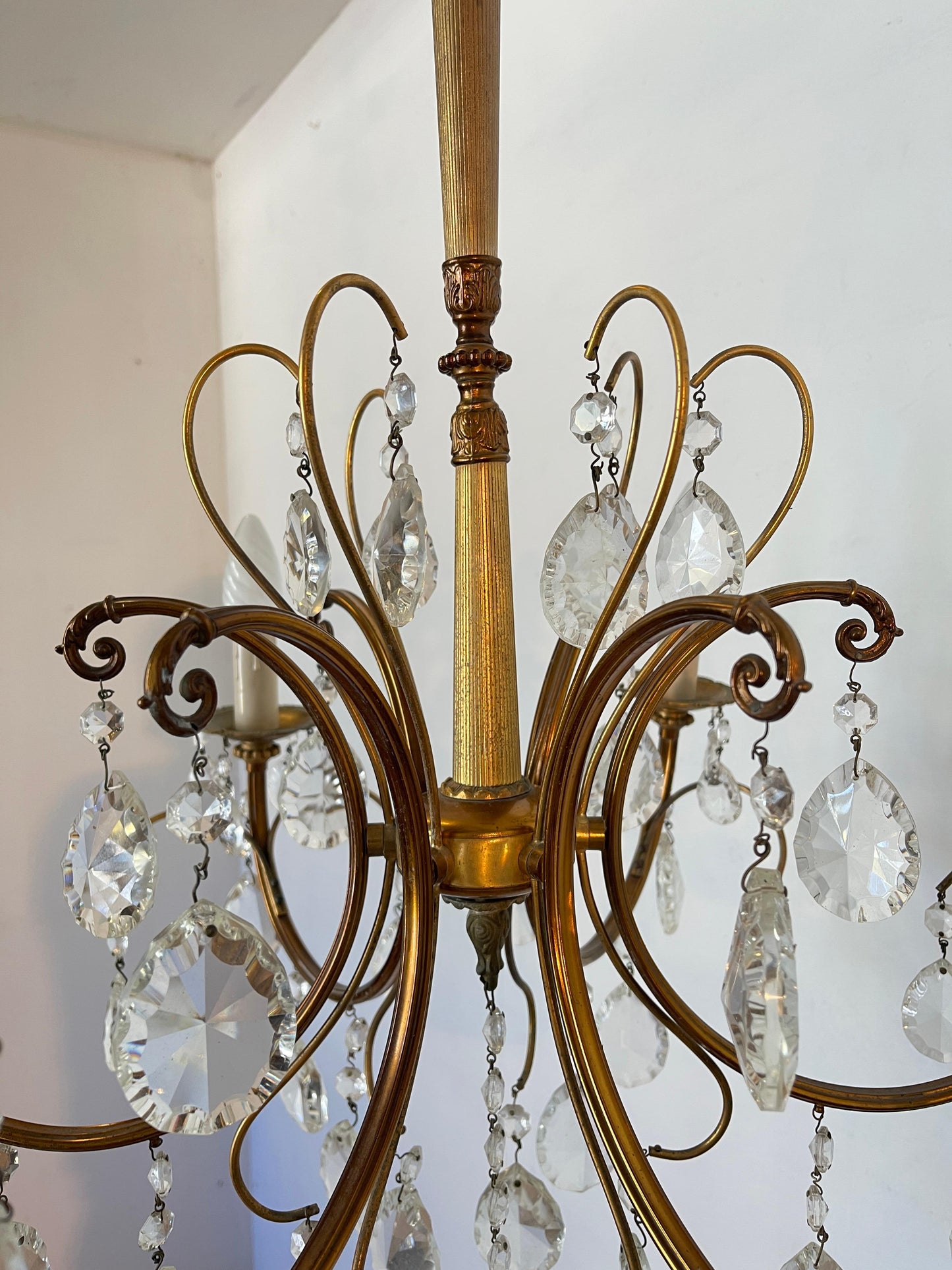 Lampadario a bracci e cristallo vintage anni '50 italian